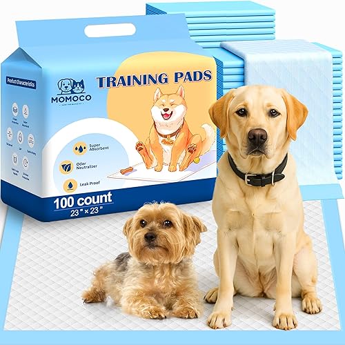 MoMoCo Almohadillas para cachorros, 23 x 23 pulgadas, 100 unidades de almohadillas de entrenamiento desechables súper absorbentes, a prueba de