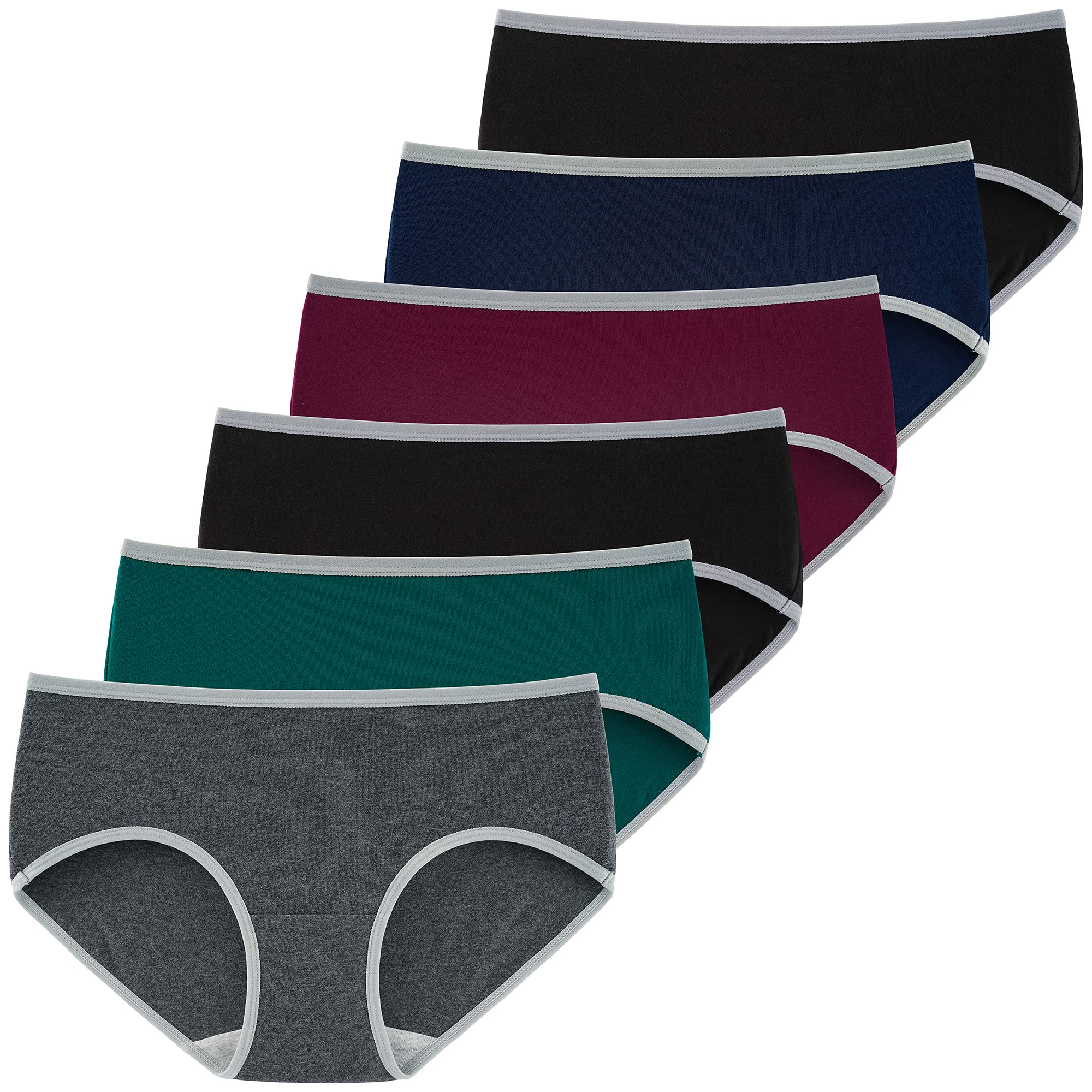INNERSY Baumwoll Unterwäsche Damen Stretch Unterhosen Frauen Atmungsaktive Slips Mehrpack 6 (XXL/46 EU, Dunkel mit Kontrastpaspelierung)