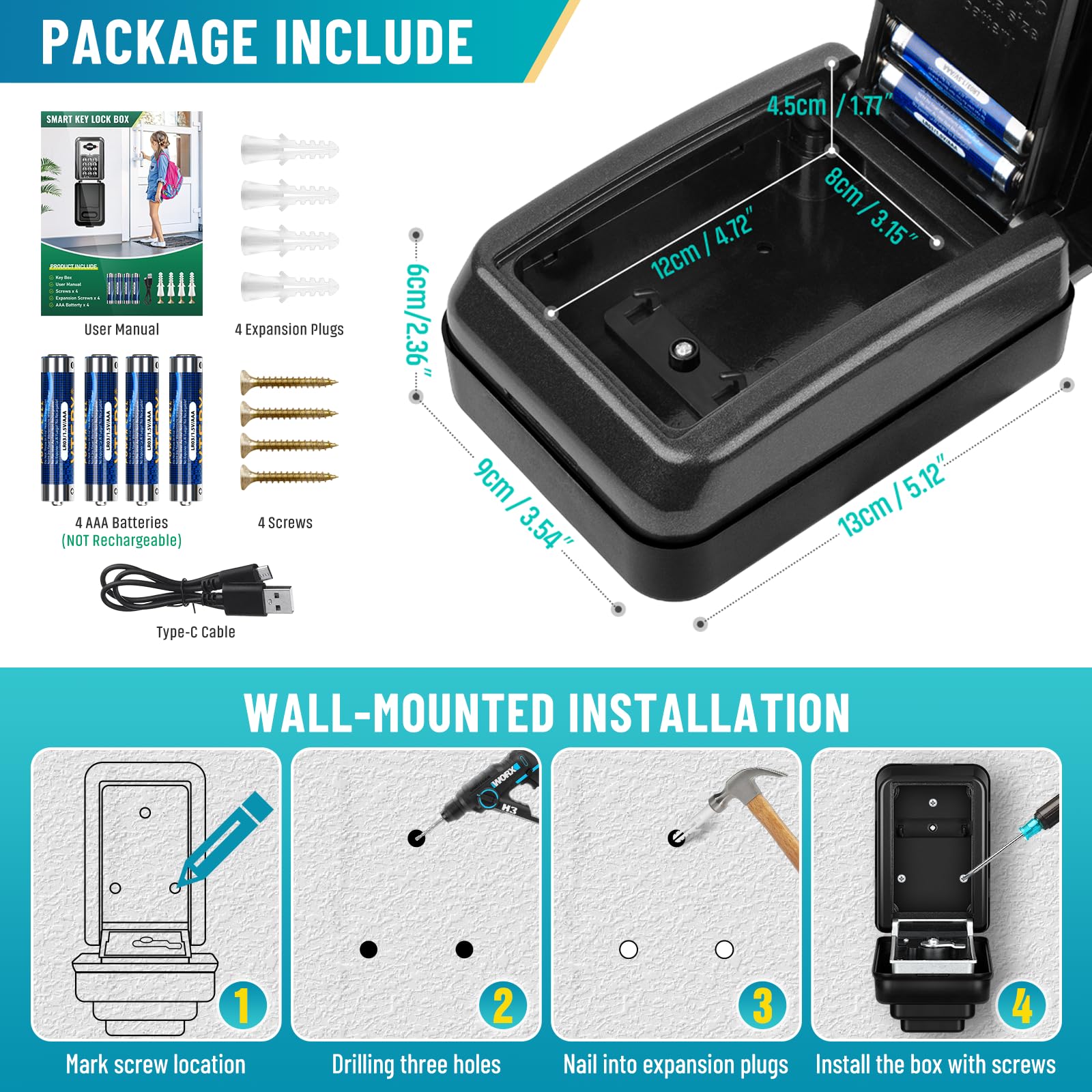 Electrónico Caja Seguridad Llaves Grande Cajetin Llave con Codigo Impermeable Alta Seguridad Caja Fuerte para Llave Exterior Guarda Llaves Pared para Hogar Escuela Garaje Oficina (Gris)