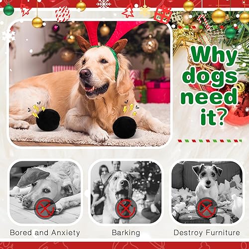 Miniatura 6 de Shappy 10 juguetes chirriantes de felpa de carbón para perros y 2 bolsas alegres con cordón, bolas chirriantes de peluche negras para perros