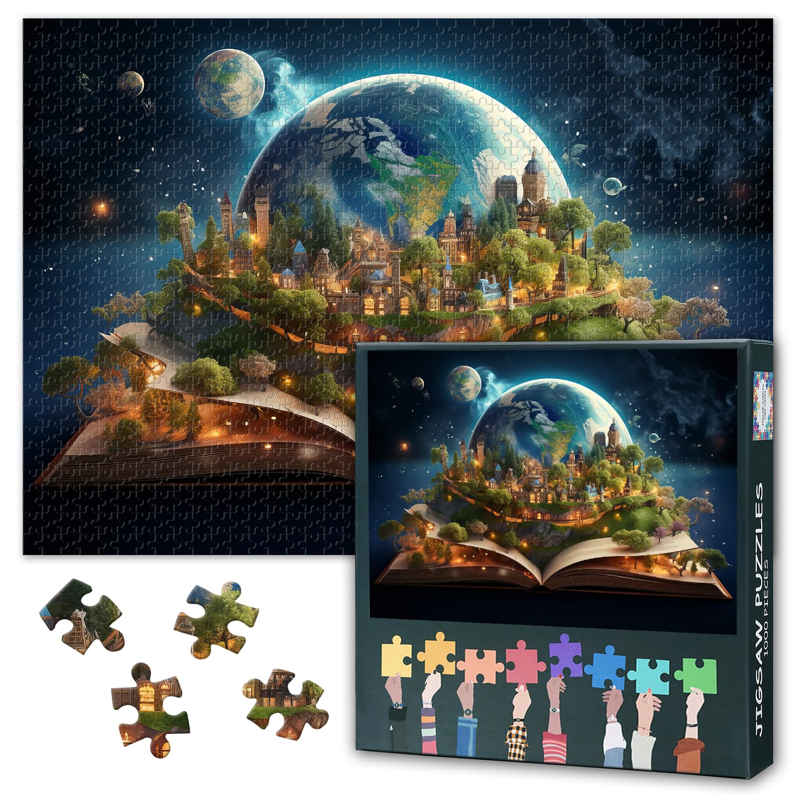 Jigsaw Puzzles 1000 Pieces Fantasy World Puzzles Doors of Imagination Challenging Puzzle World on Books Artwork Puzzle Enhance Hand Eye Coordination Fun to Assemble Crafts(27.5x19.7in)