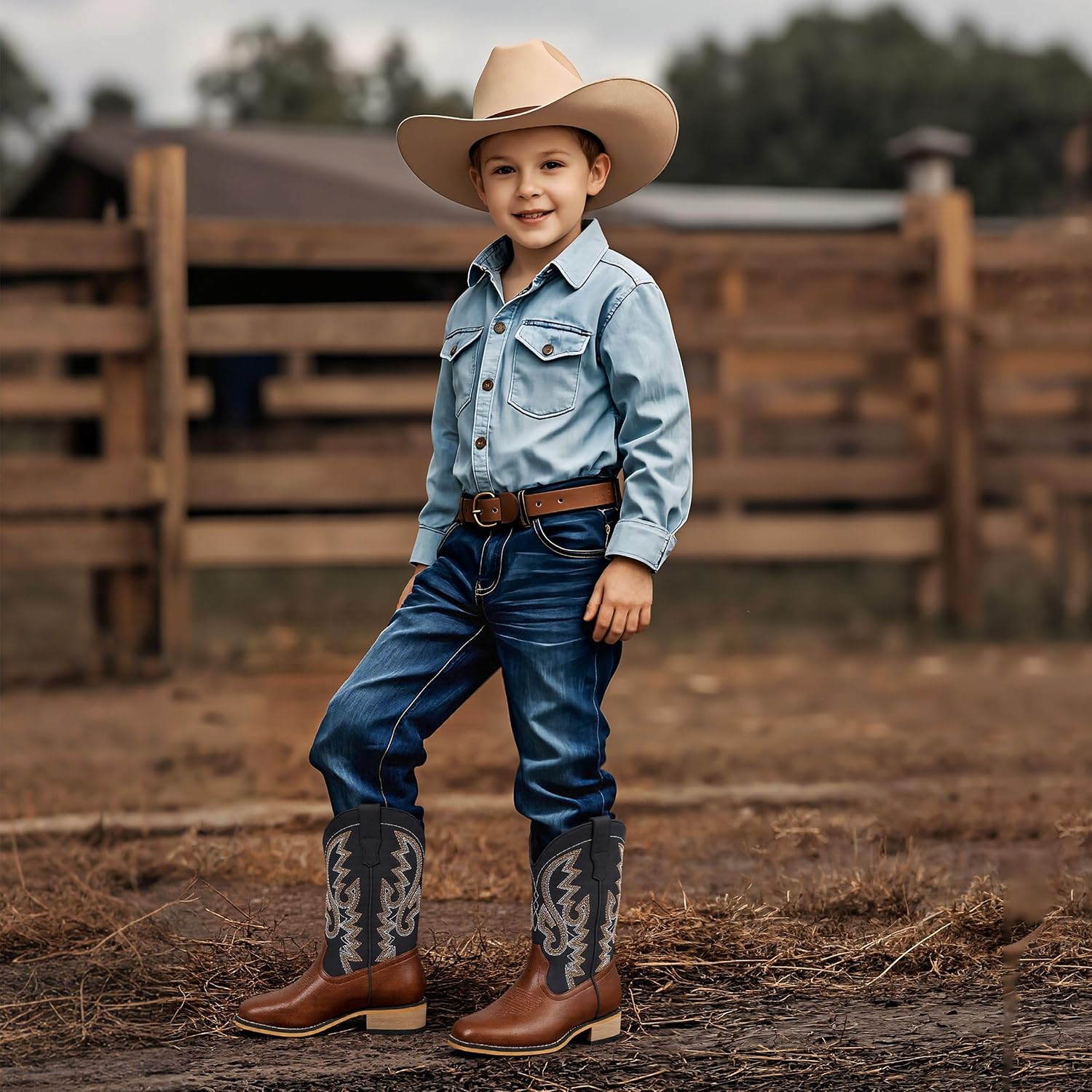 Cowboy Boots Square Toe Kids Boots Embroidered Western Boots Cowgirl Boots For Toddler/Little Kid/Big Kid