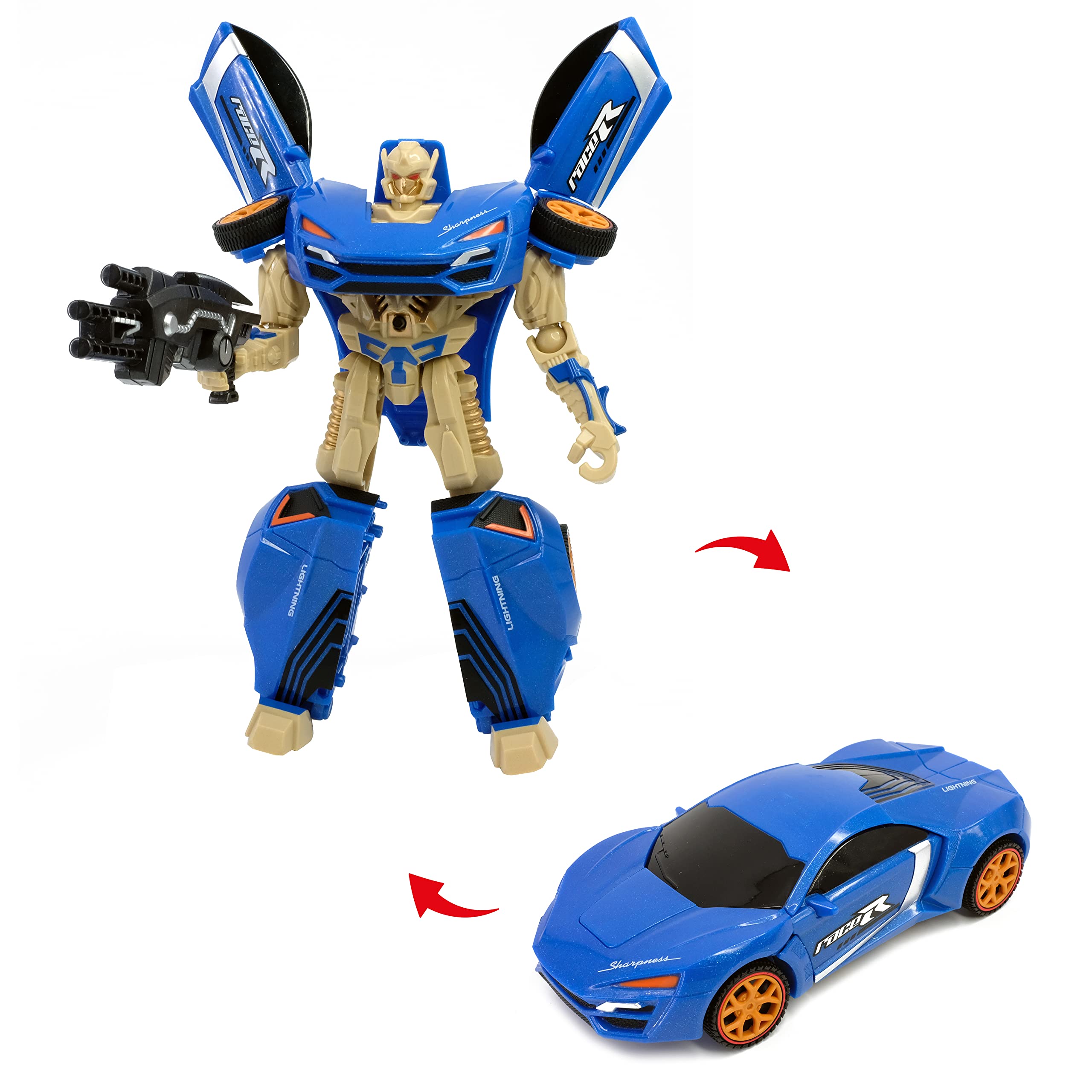 Toi-Toys Roboforces Transformers zabawka 2 w 1 ze światłem i dźwiękiem – robot samochodowy – losowy kolor – 3 bronie – od 3 lat – figurka 24 cm