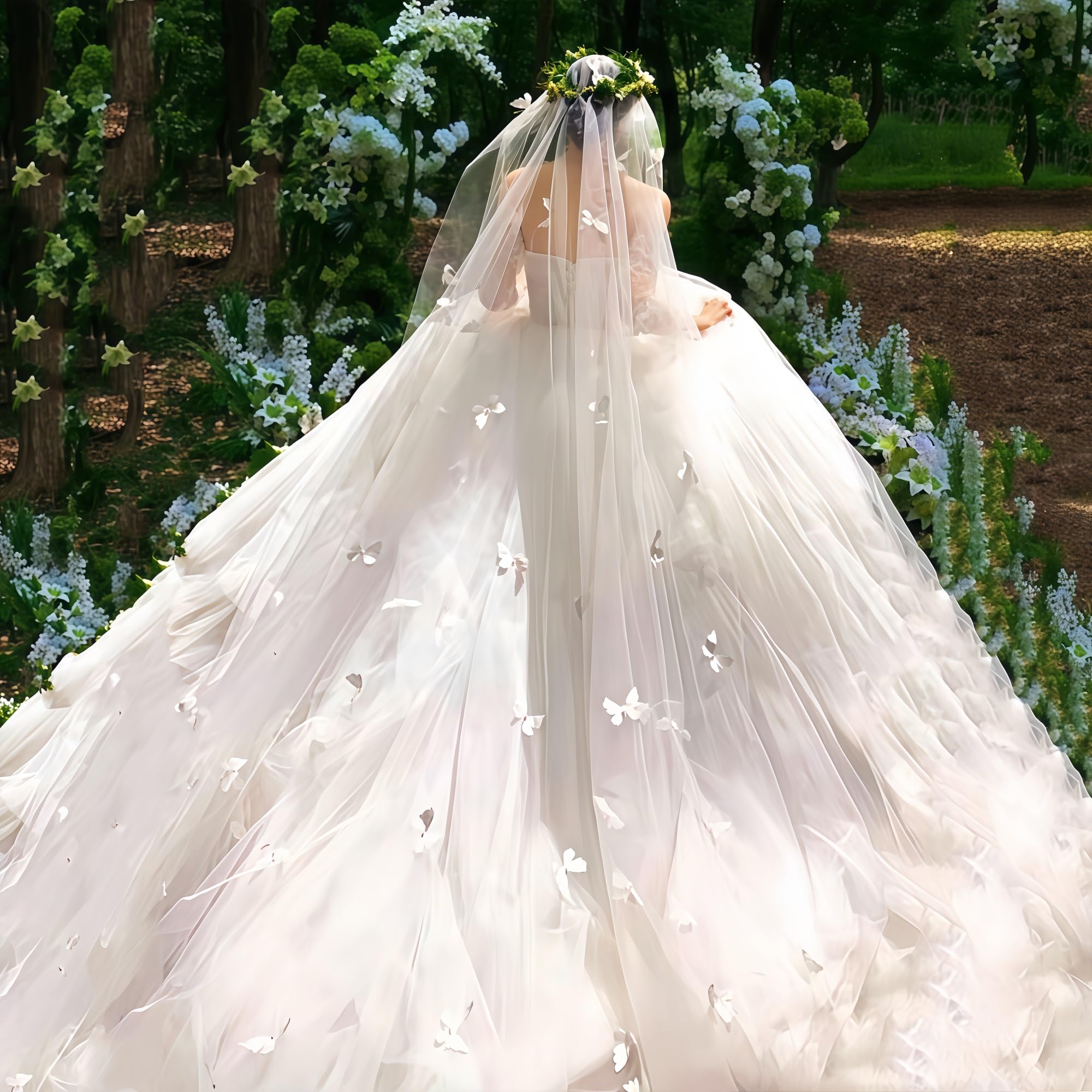 Yacoxe Women's B Soft Tulle Ridal Veils Veil Ridal 2 Tier Long Cathedral Chapel Floor Anti-Wrinkle, Easy To Store, Textured, Dual-Purpose Design, Solemn For And Girls(,3 * 3M)