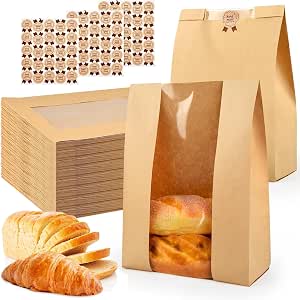 50 Pack Bread Bags With Window – 13.7x8.2x3.7in Thick Kraft Paper Bags For Homemade Sourdough, Cookies & Snacks