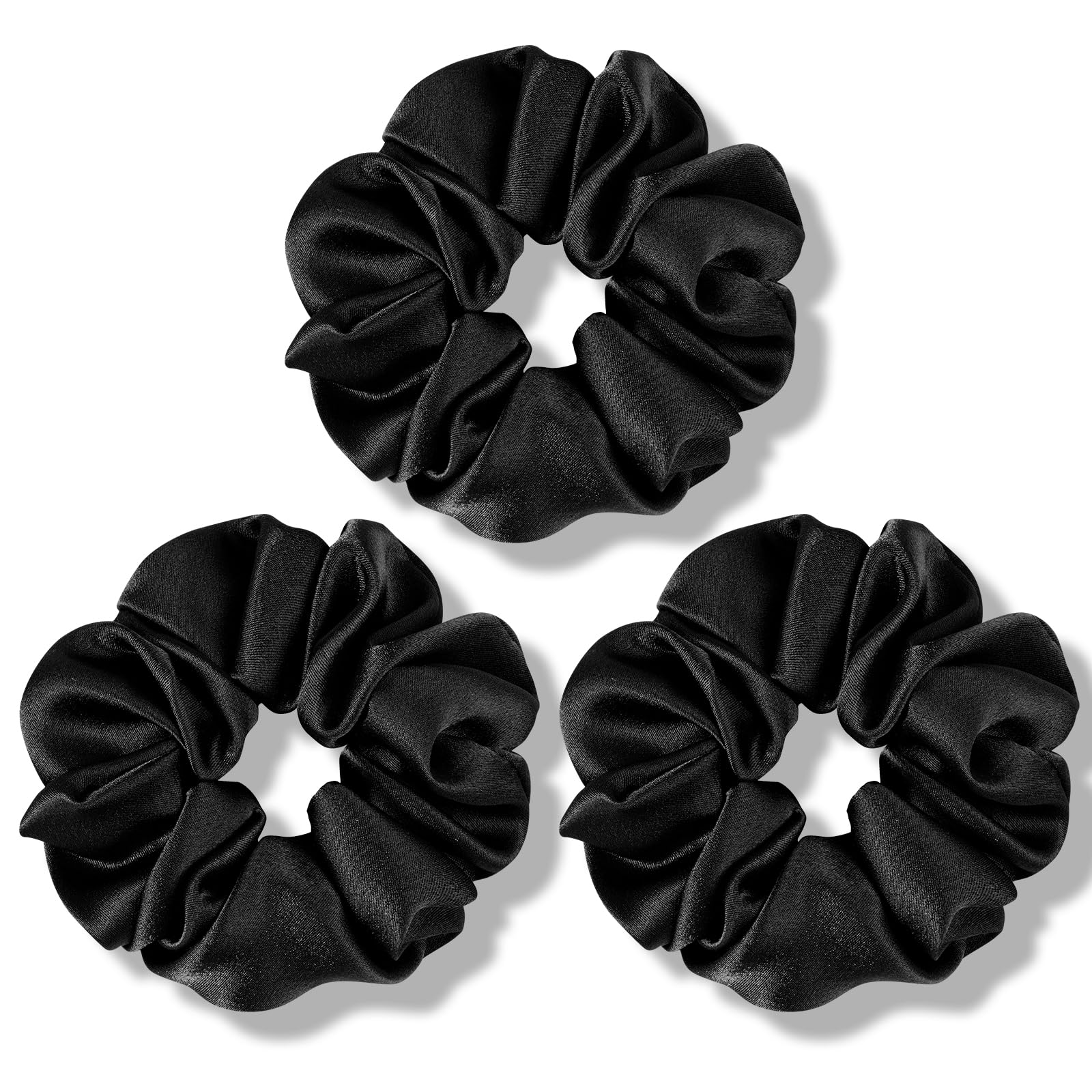 Fittia Silk Scrunchies for Hair Sleep No Crease, Silky Satin No Damage Hair Ties for Women&Girls, Soft Breathable Ponytail Holders 3 Pack, Black