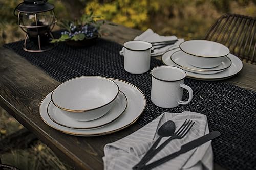 Vista 137 de Barebones Plato profundo esmaltado – Juego de 2 platos llanos – Juego de platos de acero inoxidable horneado acabado a mano – Juego de cocina