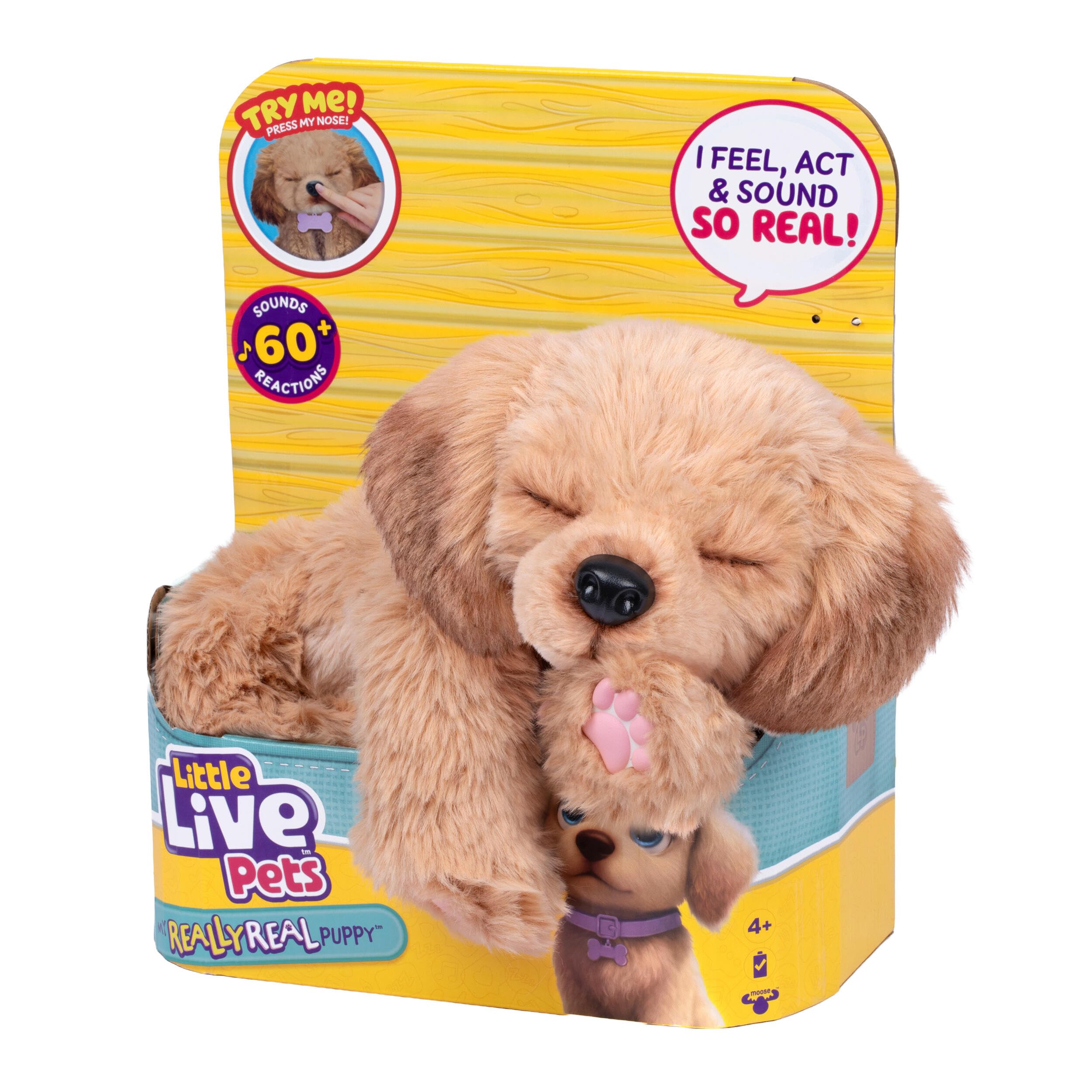 Little Live Pets My Really Real Puppy - Bailey - Peluche Interactivo con +60 Sonidos y reacciones - 32,8 cm - Parpadeo Realista - Come y emite Sonidos como un Perrito de Verdad - A Partir de 4 años