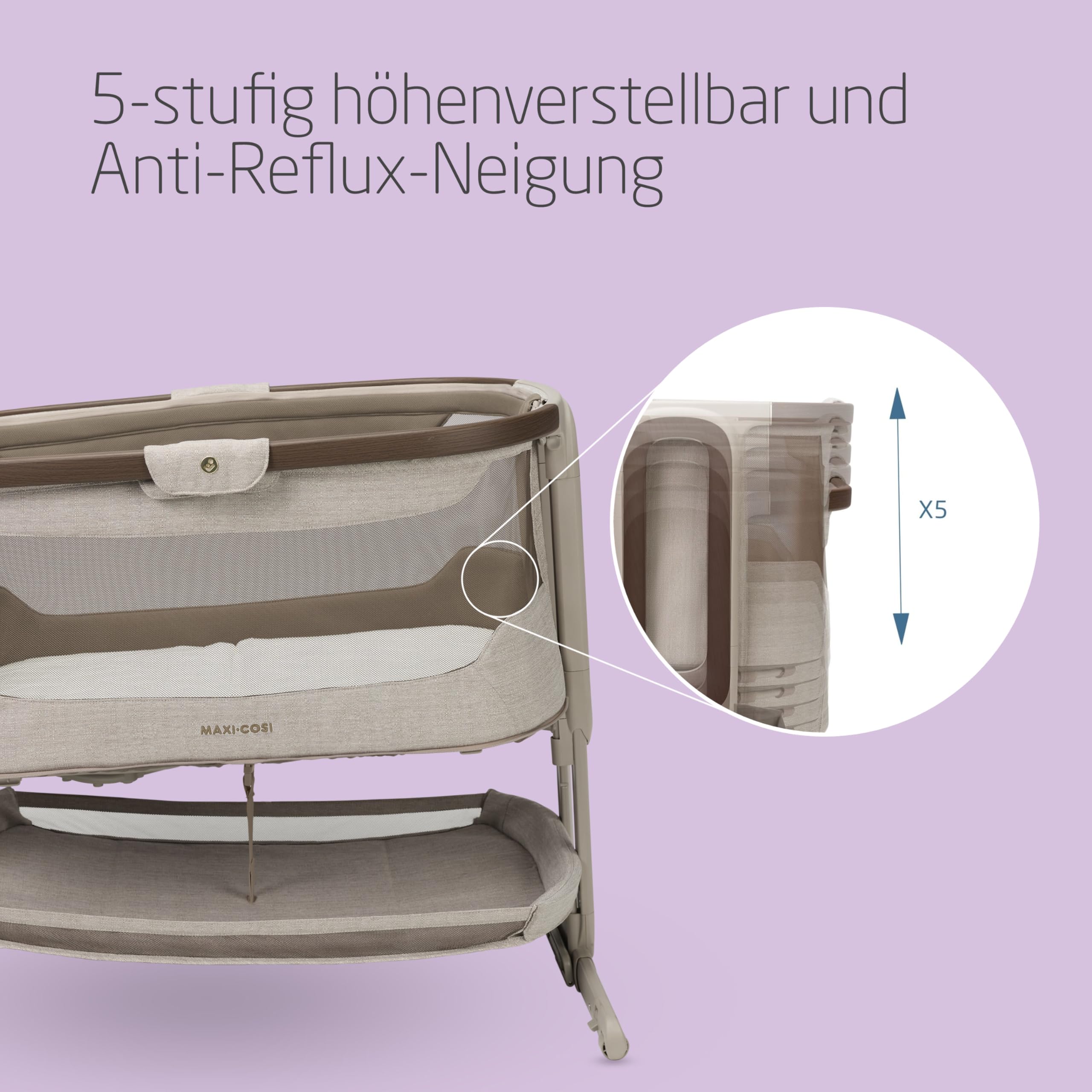 Maxi Cosi Iora Select Baby Stubenbett 0-6 Monate 9 kg Faltbares Beistellbett Schaukelbett CloudCore-Matratze 3 cm 5 Höhenstufen 4 Rollen Easy Slide Elegance Truffle