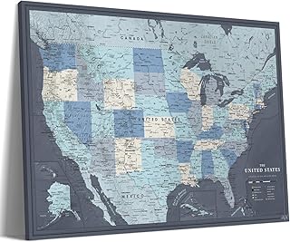 Detailed US Travel Map with Push Pins on Canvas - 35 x 24 by Pin Adventure map