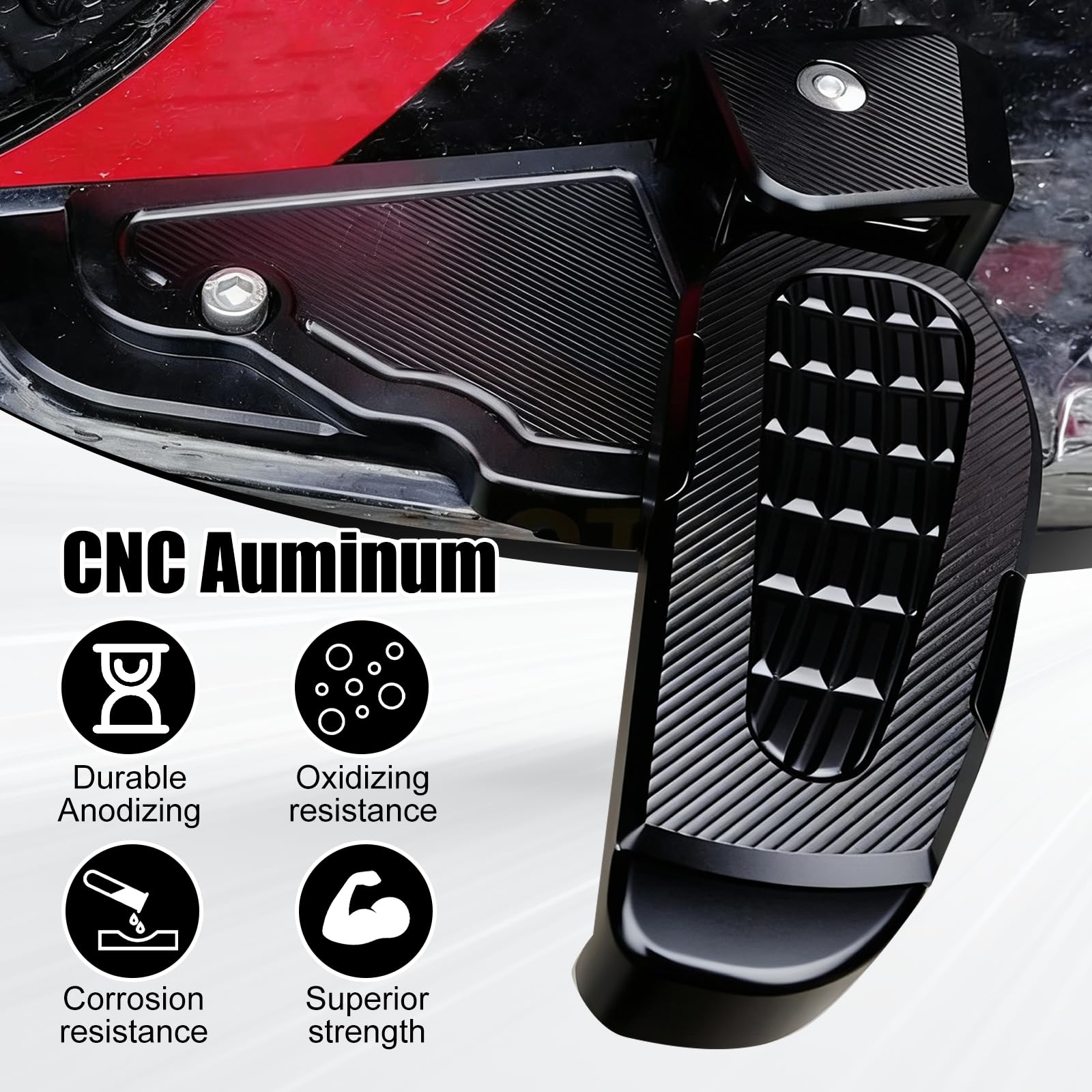 Hinteres Fußrasten-Pedale, Klappbares Motorrad Beifahrer Fußrastenverlängerung, Aluminium Fußstützen mit rutschfester Oberfläche für Vespa Primavera/Sprint 125/150 2017-2024 (Schwarz)