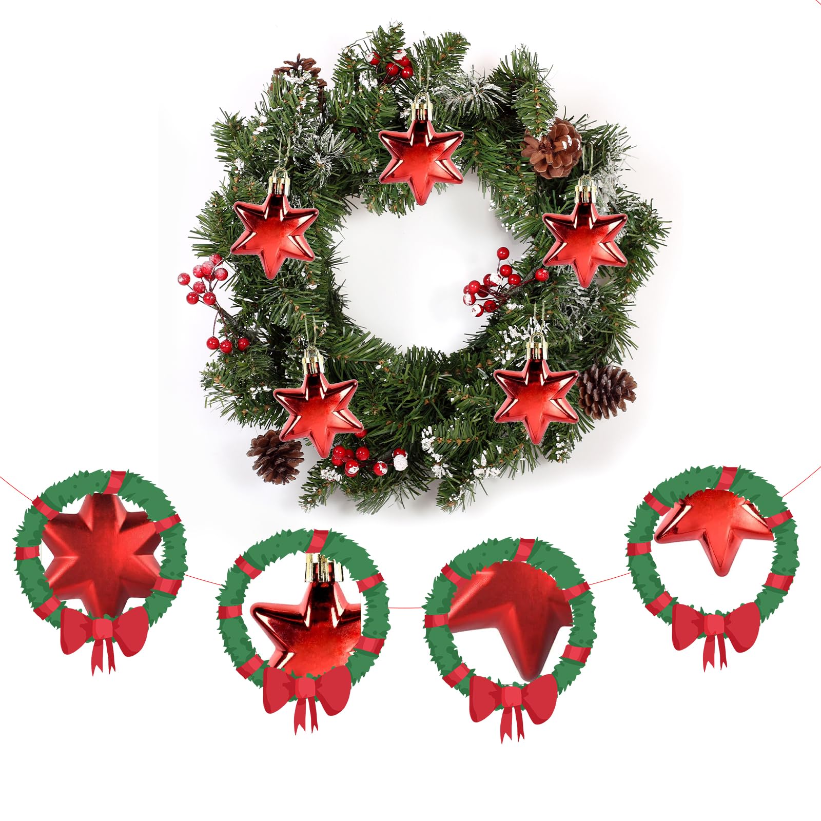 Pack of 12 Christmas Tree Decorations, Shatterproof Star Hangers, Plastic Poinsettia Ornament, Decorative Pendants - Image 3