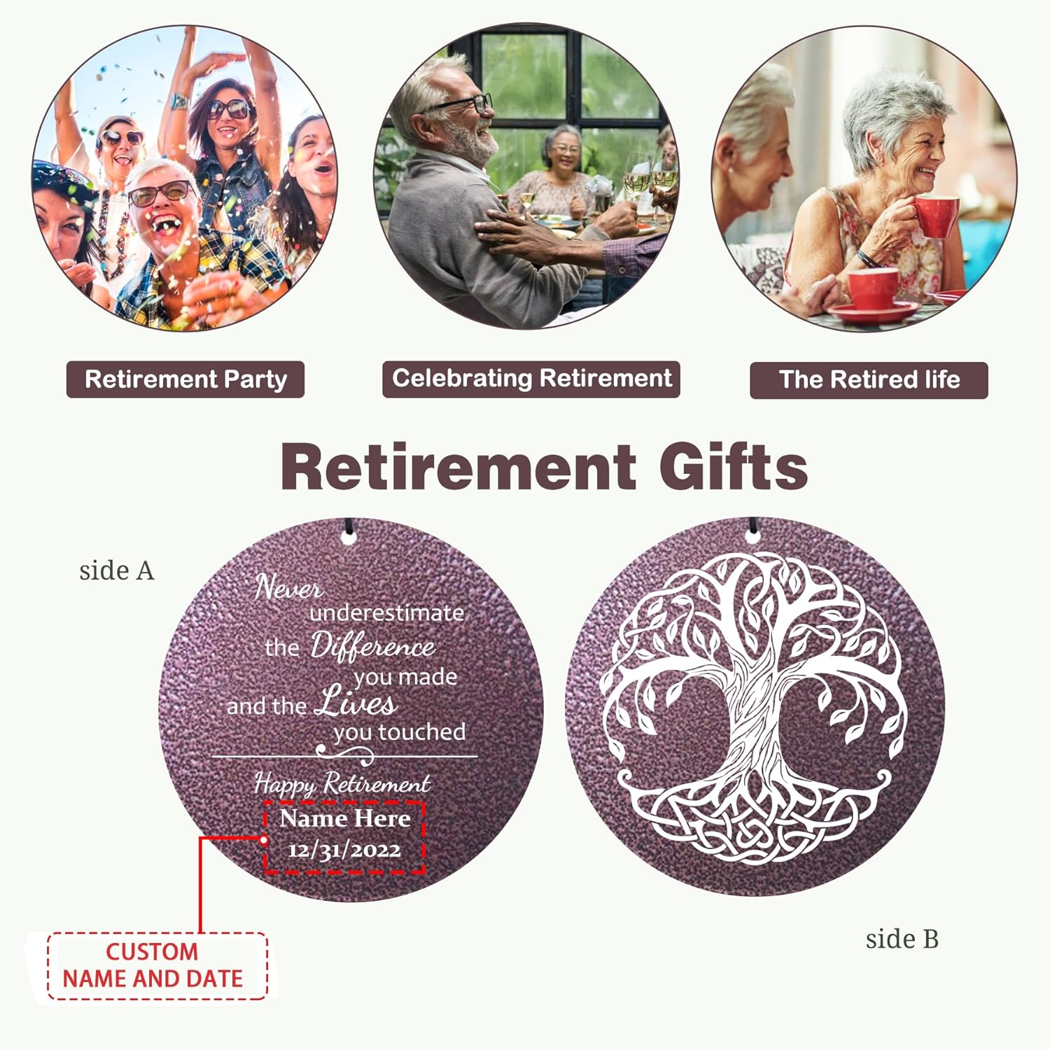 ASTARIN Custom Retirement Wind Chimes for Women Man, Happy Retirement Gift 36" Wind Chime for Teacher Coworkers Boss, Personalized Tree of Life Deep Tone Windchime Retiree Gift Ideas