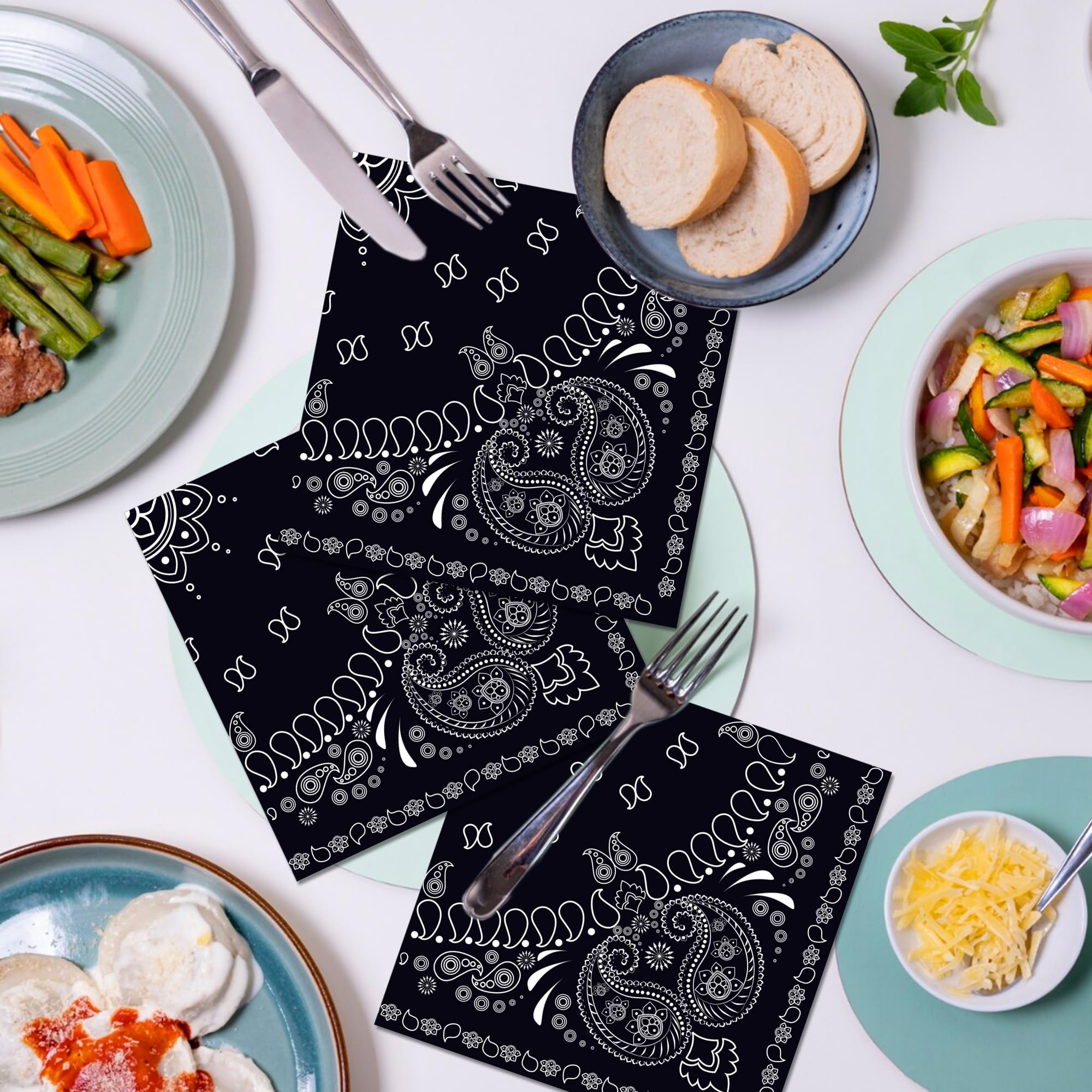 40Pcs Black Bandana Paper Napkins Cholo Party Napkins Bandana Disposable Napkin Cholos Theme Party Decorations Cholo Dessert Napkin for Teens Cholo Birthday Partys Decorations