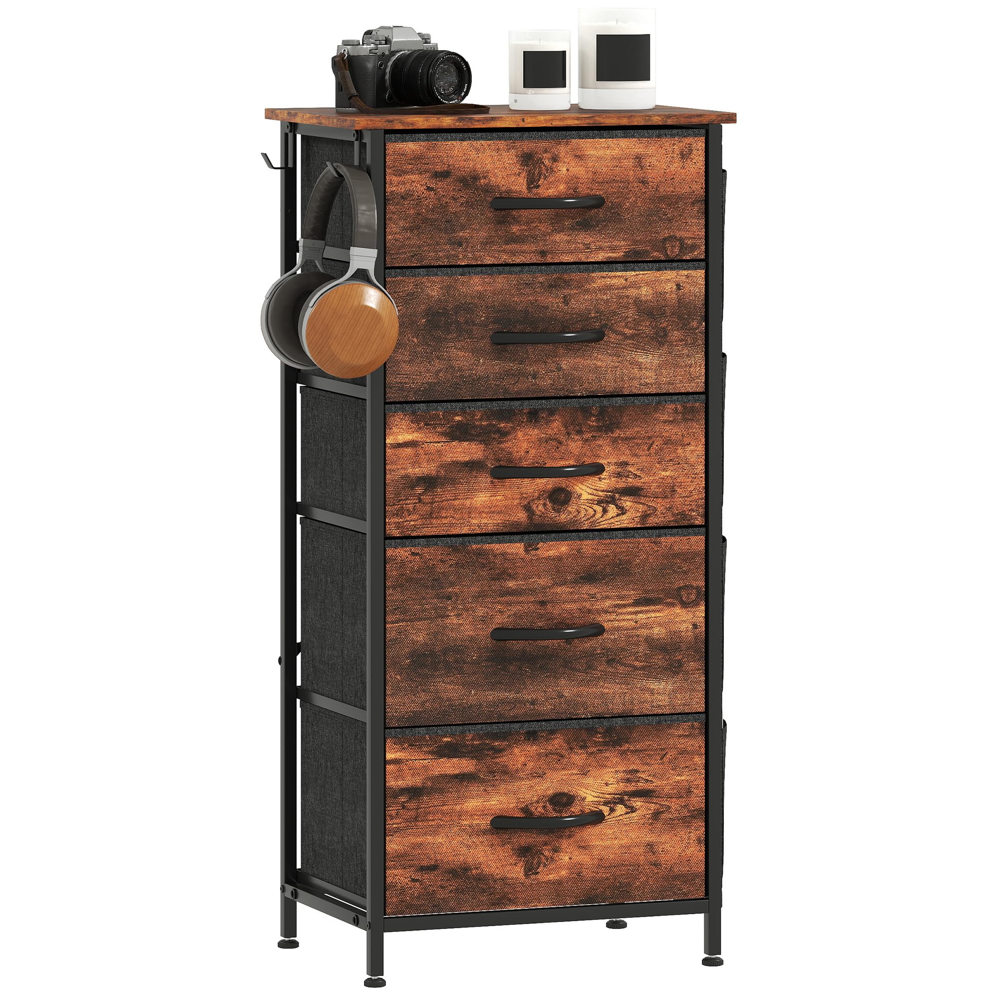 Rackhams Beige/Brown Fabric Chest Of Drawers, 4 Drawer Dresser For Bedroom, - Rustic - 5 Fabric Drawers