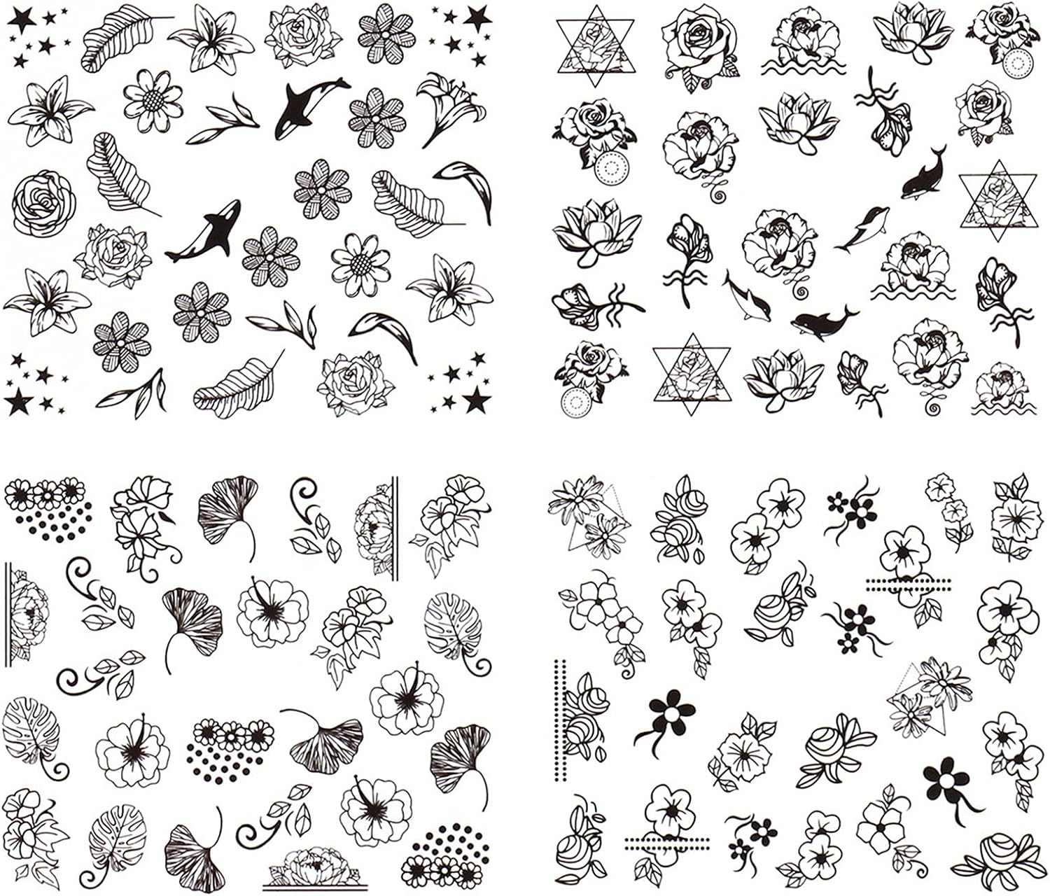 Nail Sticker, 12 Pcs Nail Art Series Black Water Transfer Stickers Watermark Nail Decals Manicure Decoration : Beauty & Personal Care