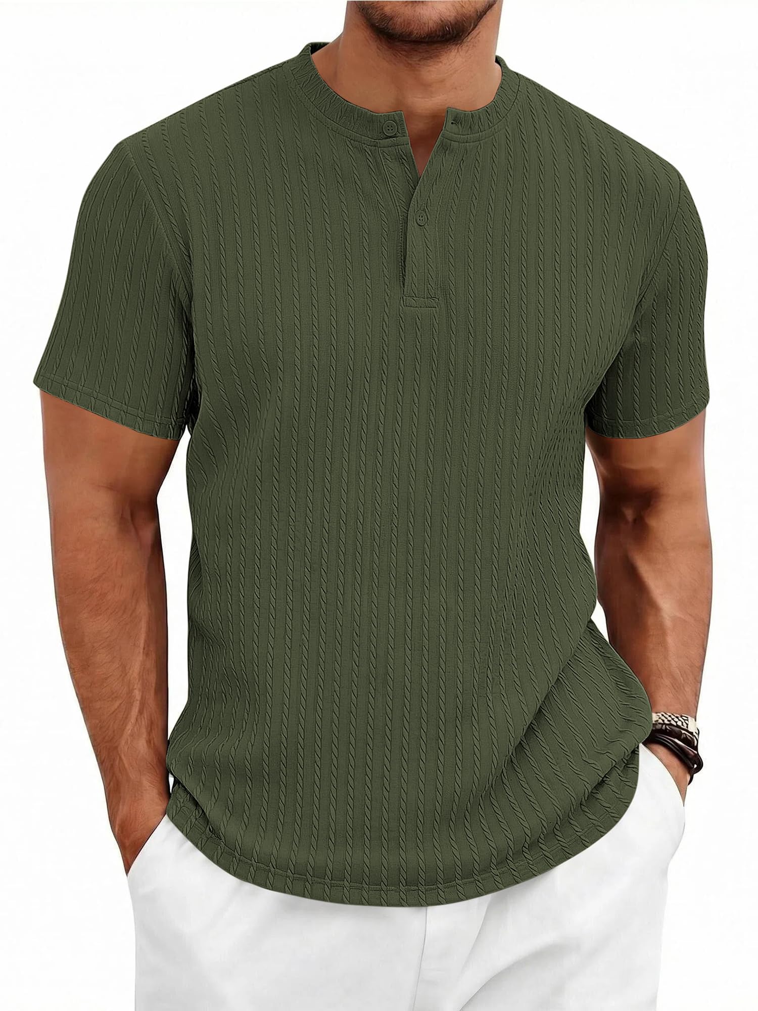 TRFIC Mens Quarter Zip Polo Shirts Casual Summer Knit Textured Short Sleeve Shirt Beach Vacation Stretchy Golf Shirts