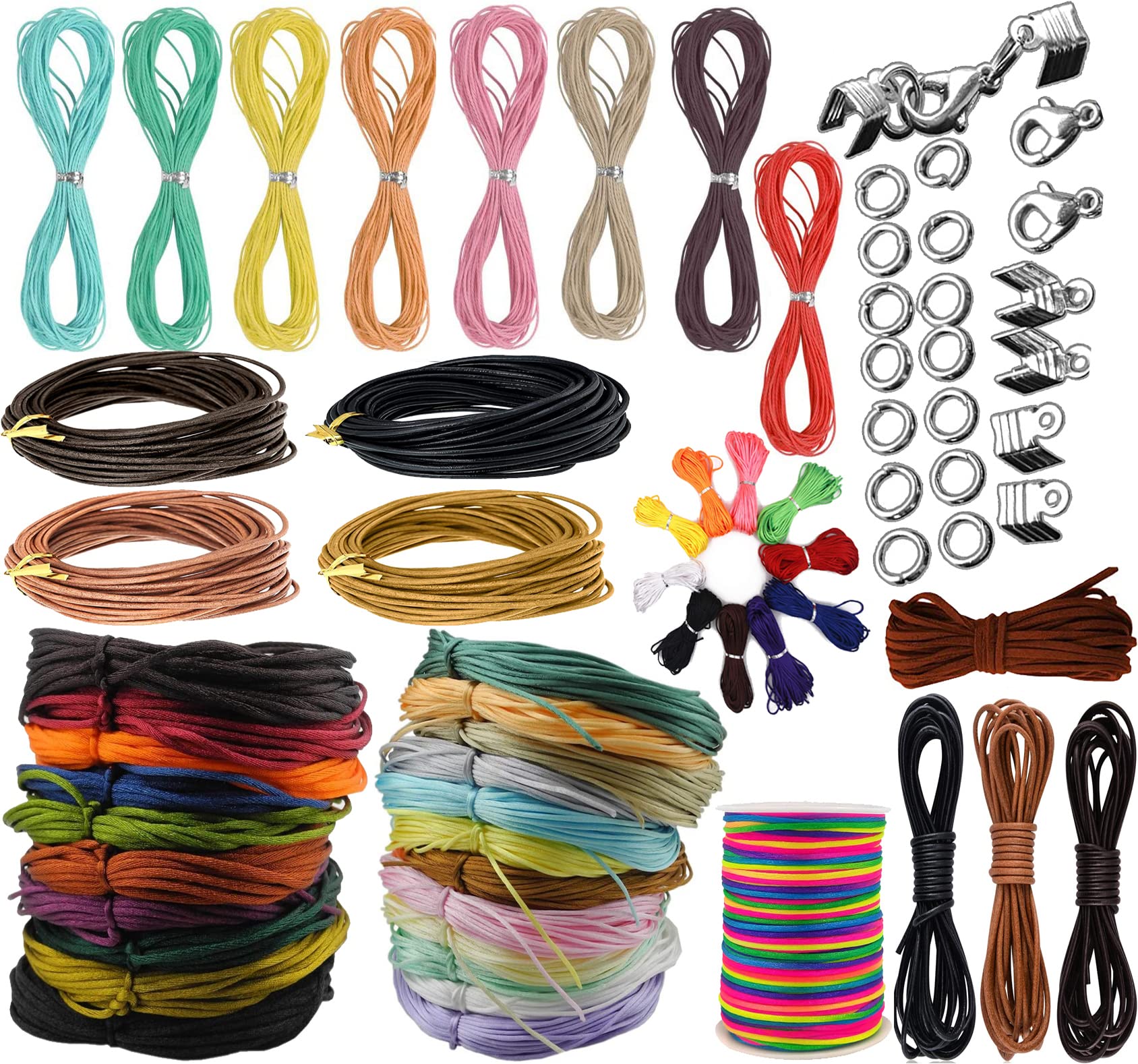 DIY Crafts 100x Pcs Accessory 5X Pendent 50 Mtr String/Cord Cotton/Satin/Hemp Leather Mixed Item Lot Random Colour for Necklace/Bracelet/Anklet Other Jewellery Making M, Assorted