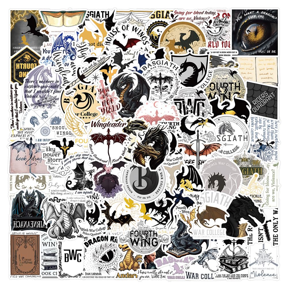 Bric Dodo Pack of 100 Fourth Wing Stickers Car Laptop Phone Guitar Skateboard Motorcycle Bicycle Fourth Wing Stickers Set Vinyl Waterproof Aesthetic Stickers for Teenagers Children Adults