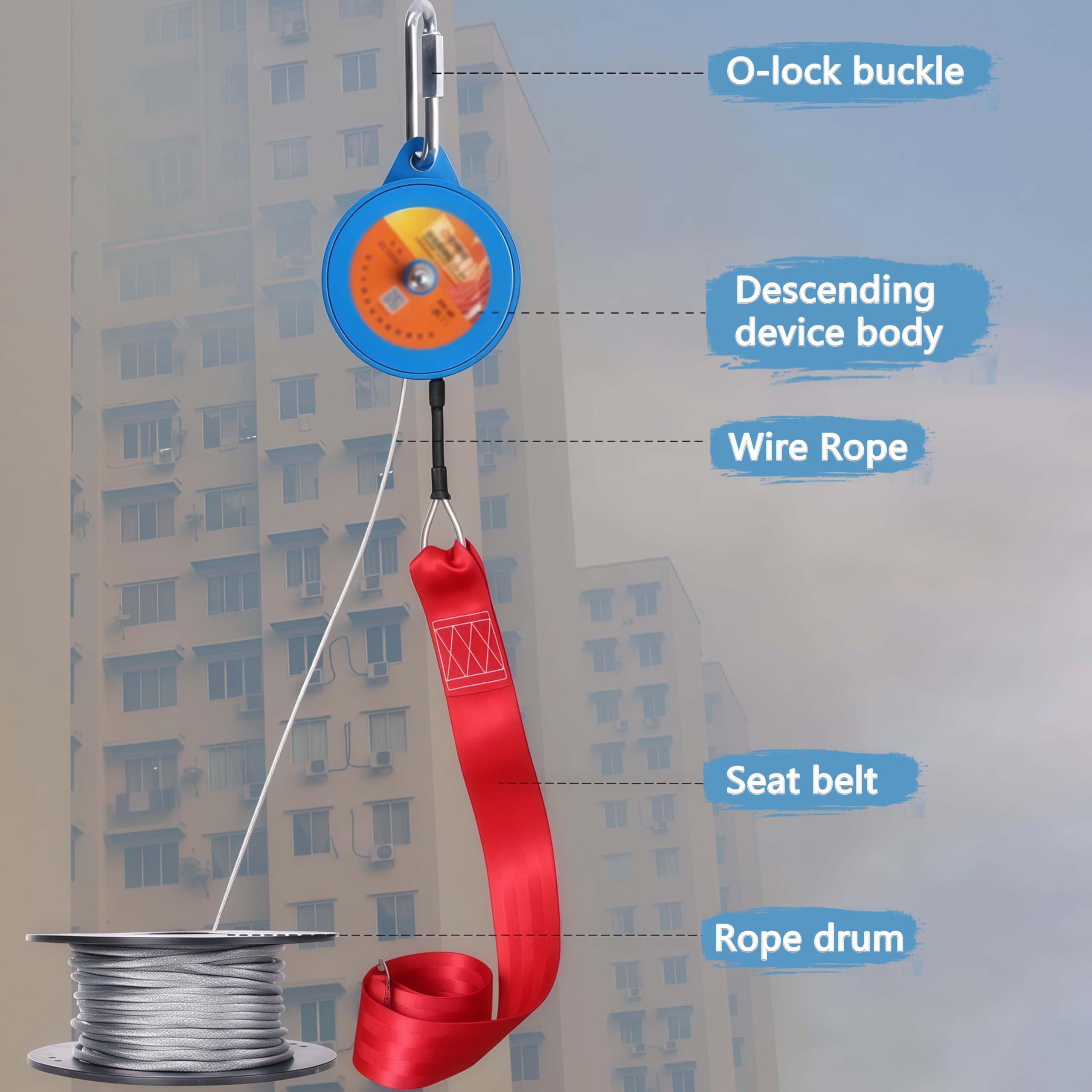 Descensor de escape de emergencia contra incendios, dispositivo de descenso de alta altitud, sistema de cuerda de descenso de seguridad para el hogar y el escape al aire libre