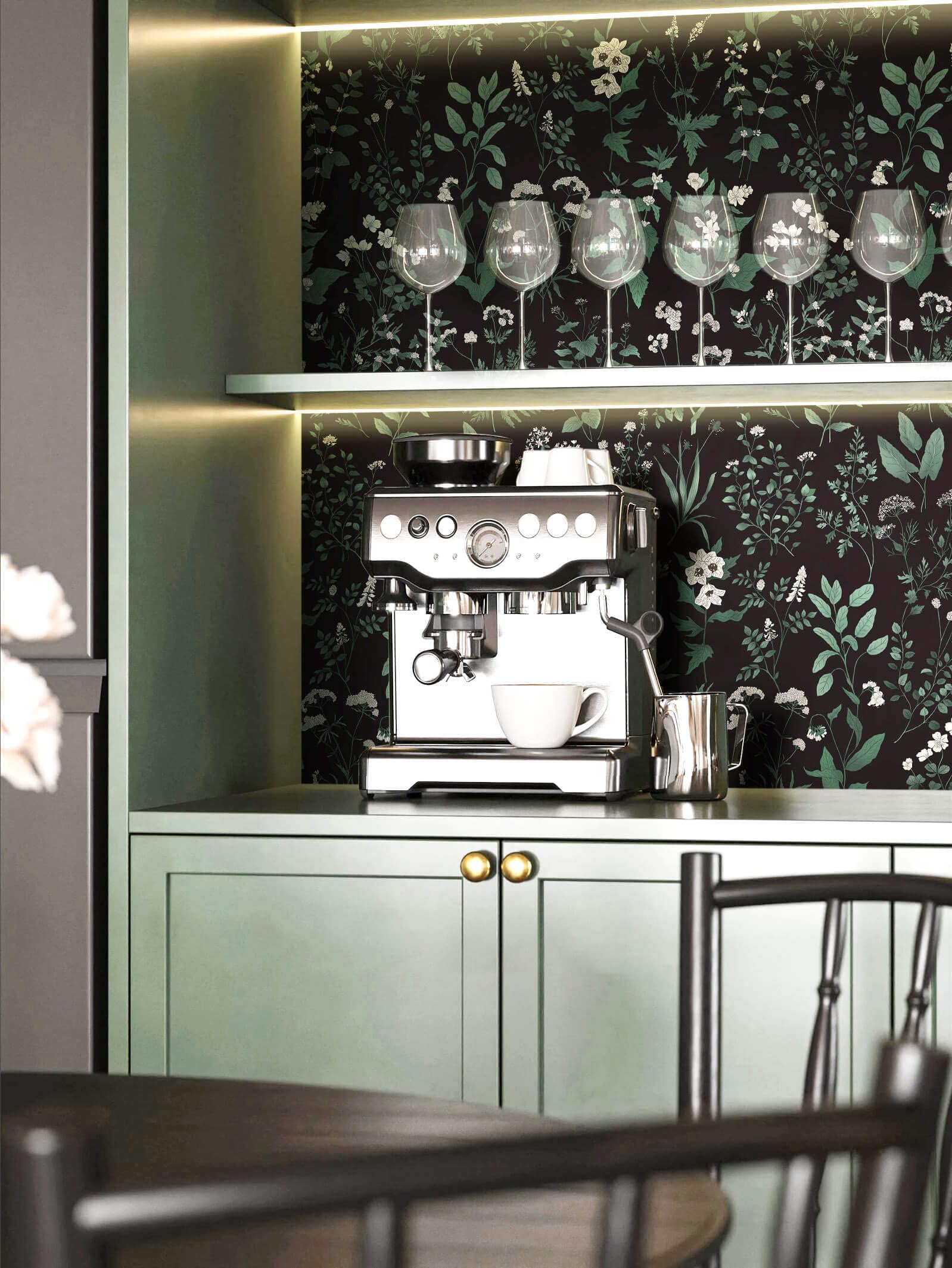 Dimoon 236"x16.1" Black Green Delicate Floral Peel and Stick Wallpaper Thicken Waterproof Leaf Vintage Flower Contact Paper Self Adhesive Wallpaper Removable Wall Paper Shelf Liner Decal Vinyl Roll