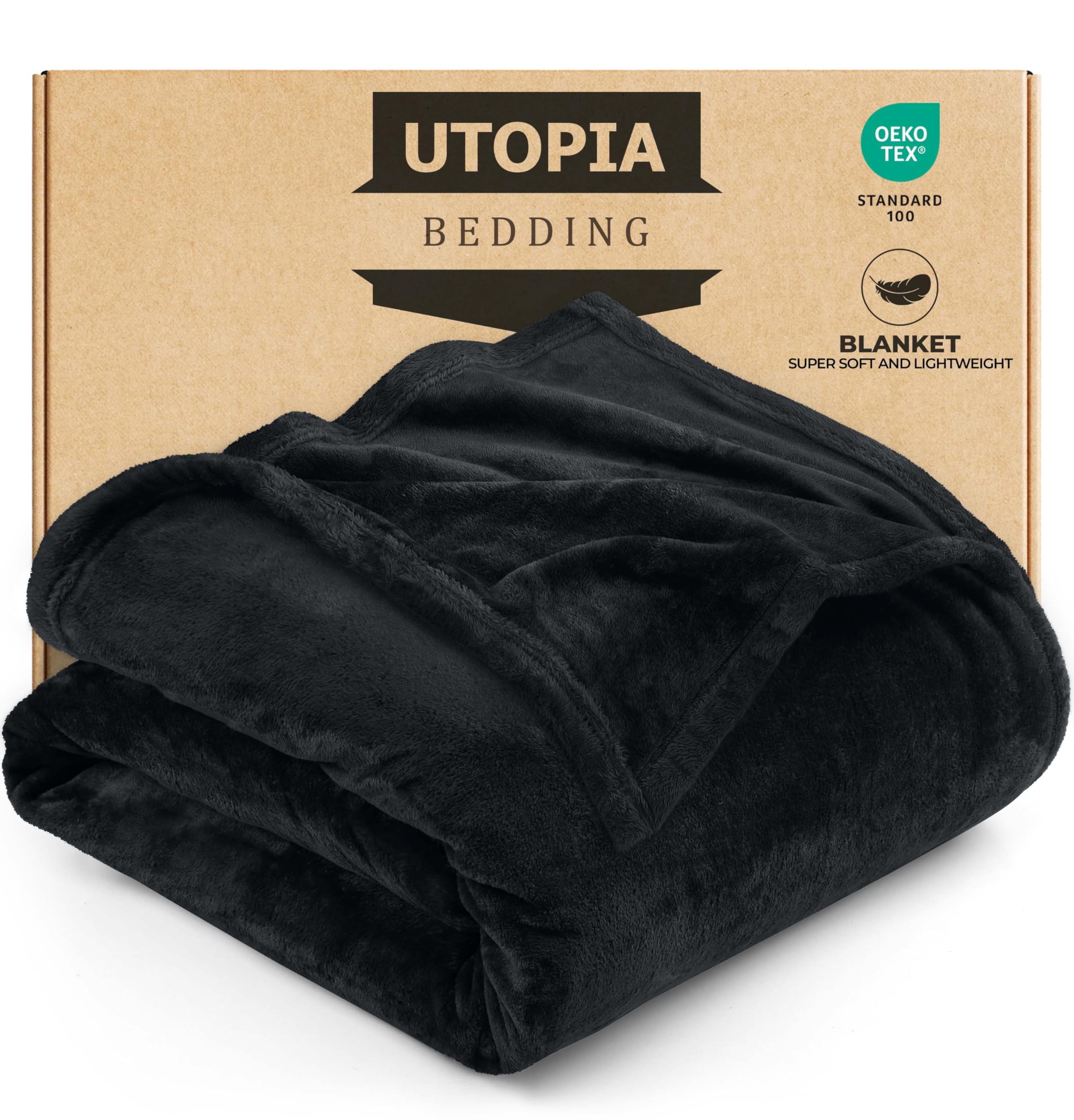 Utopia Bedding Double Fleece Blanket 150x200cm – Soft Warm Lightweight Breathable Luxury Decorative Bed Throw For Sofa & Armchairs – Cosy All Weather Fluffy Blanket Gift For Men & Women, Black — image 1
