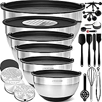 Vista 1 de Priority Chef Juego de tazones para mezclar de acero inoxidable con tapas, 30 piezas de primera calidad con 6 cuencos de metal para cocina, 3 Negro