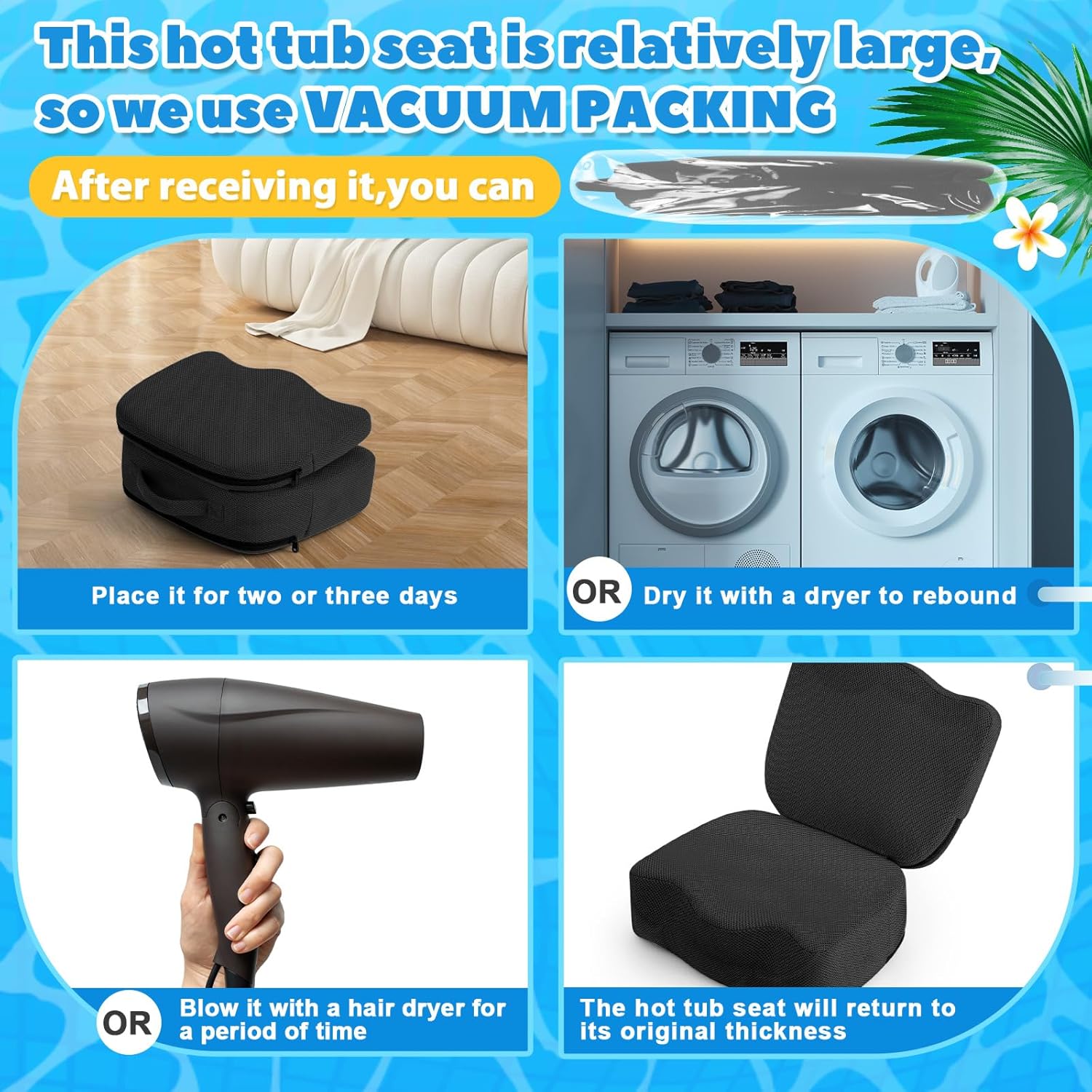 Yerliker 2 Pcs Foldable Hot Tub Booster Seat for Adults Adjustable 2 Heights up to 6.3", Weighted Booster Seat 3D Air Mesh Hot Tub Accessories Quick Dry Micro Dot Non Slip for Spa Bathtub Pool (Black)