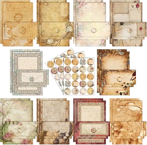 Miniatura 39 de TaoBary Juego de 160 piezas de papel de papelería, 50 papeles de papelería de doble cara con 50 sobres a juego y 60 calcomanías de puntos redondos,