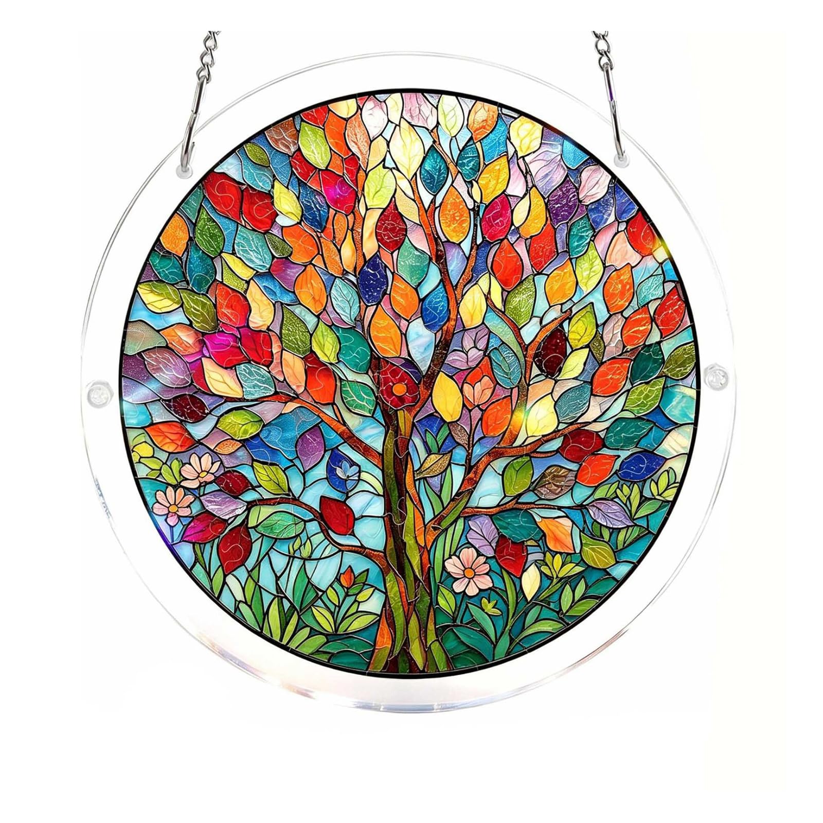 Introti Aesthetic Acrylic Suncatcher Puzzle Window Sun Catchers Stained Glass Window Hanging Home Garden Art Gift for Housewarming (Tree of Life)