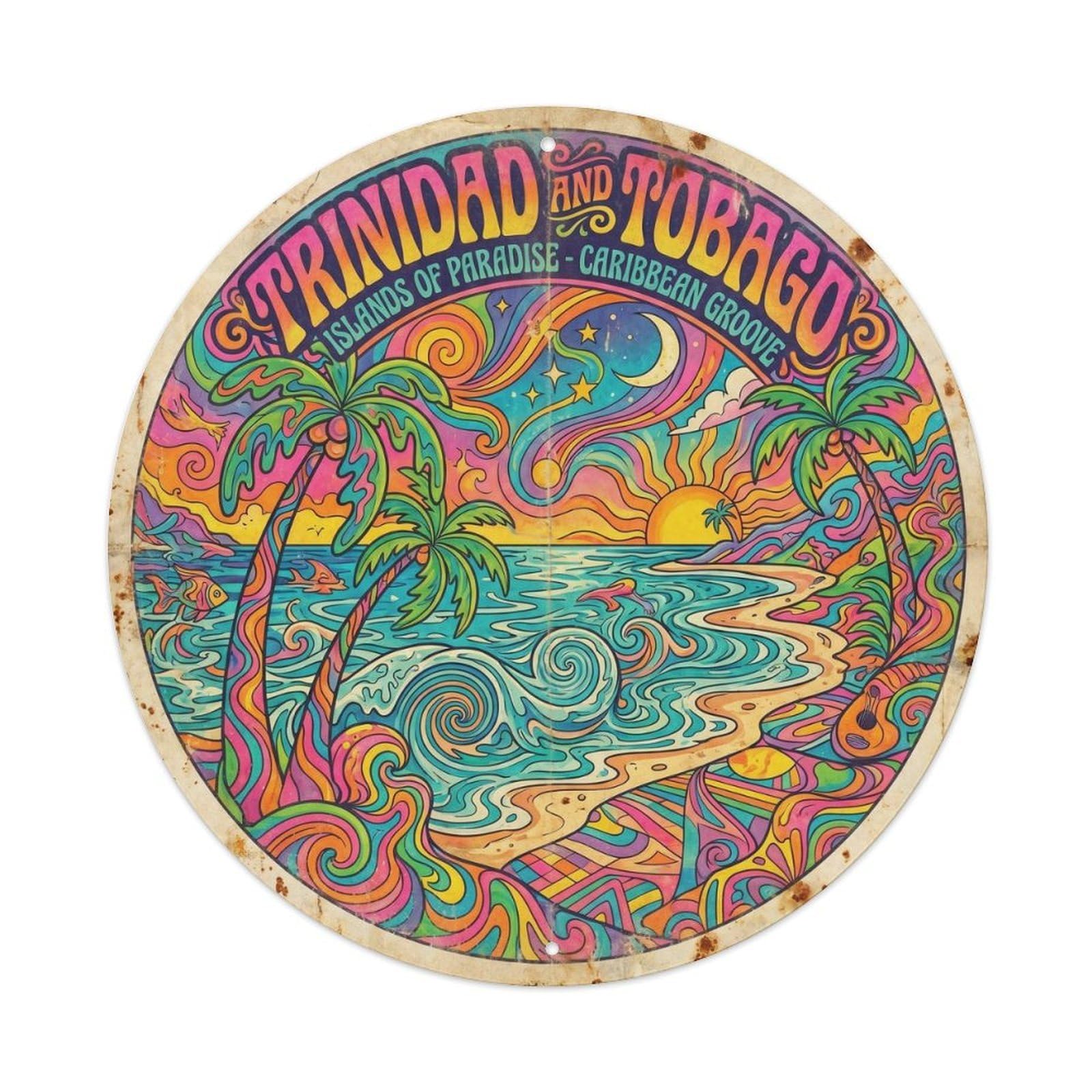 Trinidad And Tobago Port Of Seaside Scenery Psychedelic Metal Tin Sign