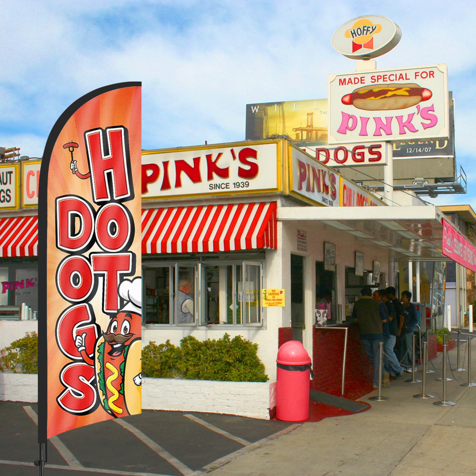 Drapeau à plumes avec mât de drapeau et piquet de sol, 2,6 m, drapeau de hot-dogs sans vent, bannière d'entreprise pour publicité extérieure