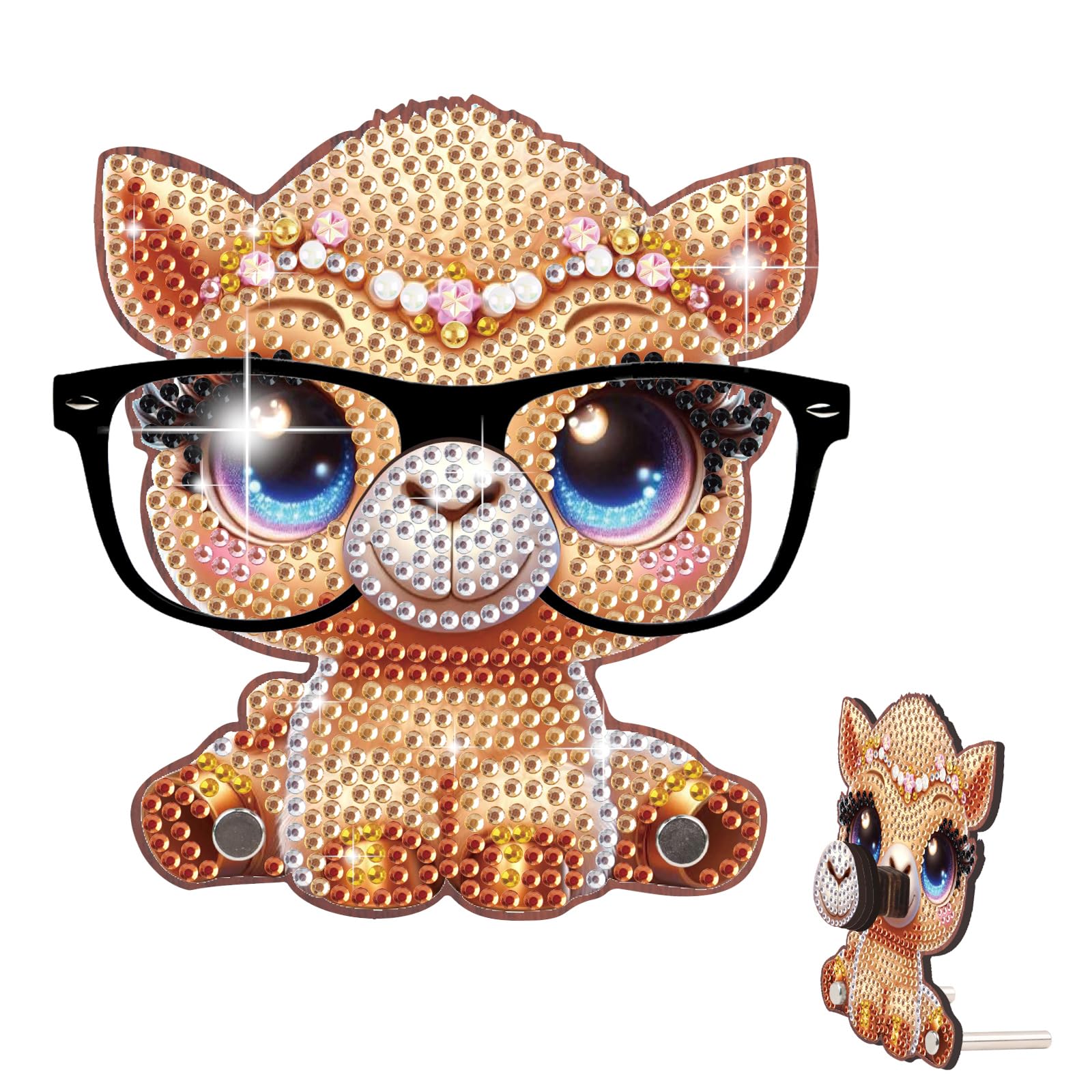 DIY Special Shaped Diamond Art Glasses Holder, Wooden 5D Rhinestone Eyeglass Stand for Adults, Diamond Art Tabletop Ornament, Handmade Desk Organizer & Decor Craft Gift(Alpaca)