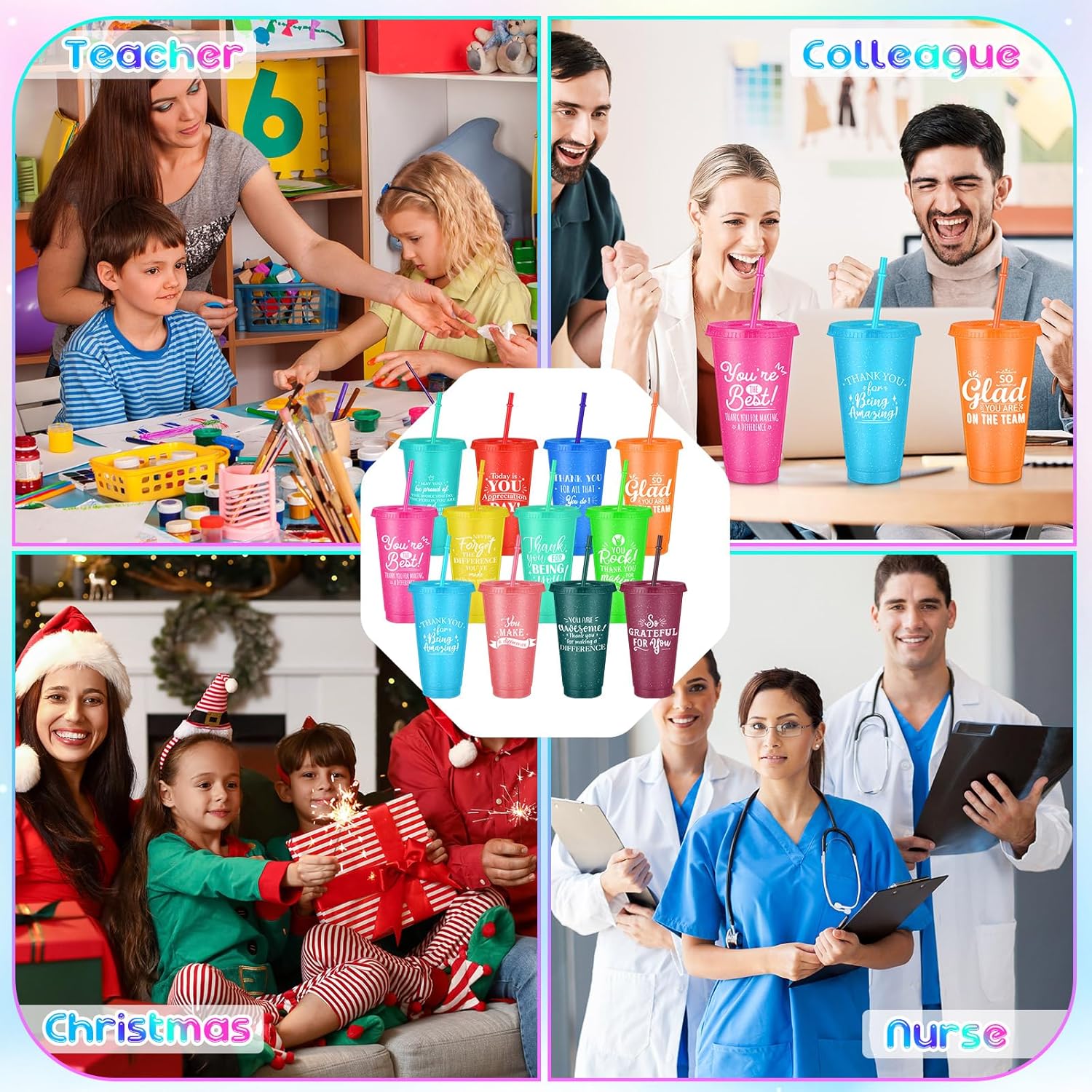 24 Pcs Employee Appreciation Gifts Thank You Cups Bulk with Lids and Straws 24 oz Inspirational Plastic Tumblers Glitter Drinking Coffee Mugs for Coworker Staff Gifts (Considerate) - Image 7