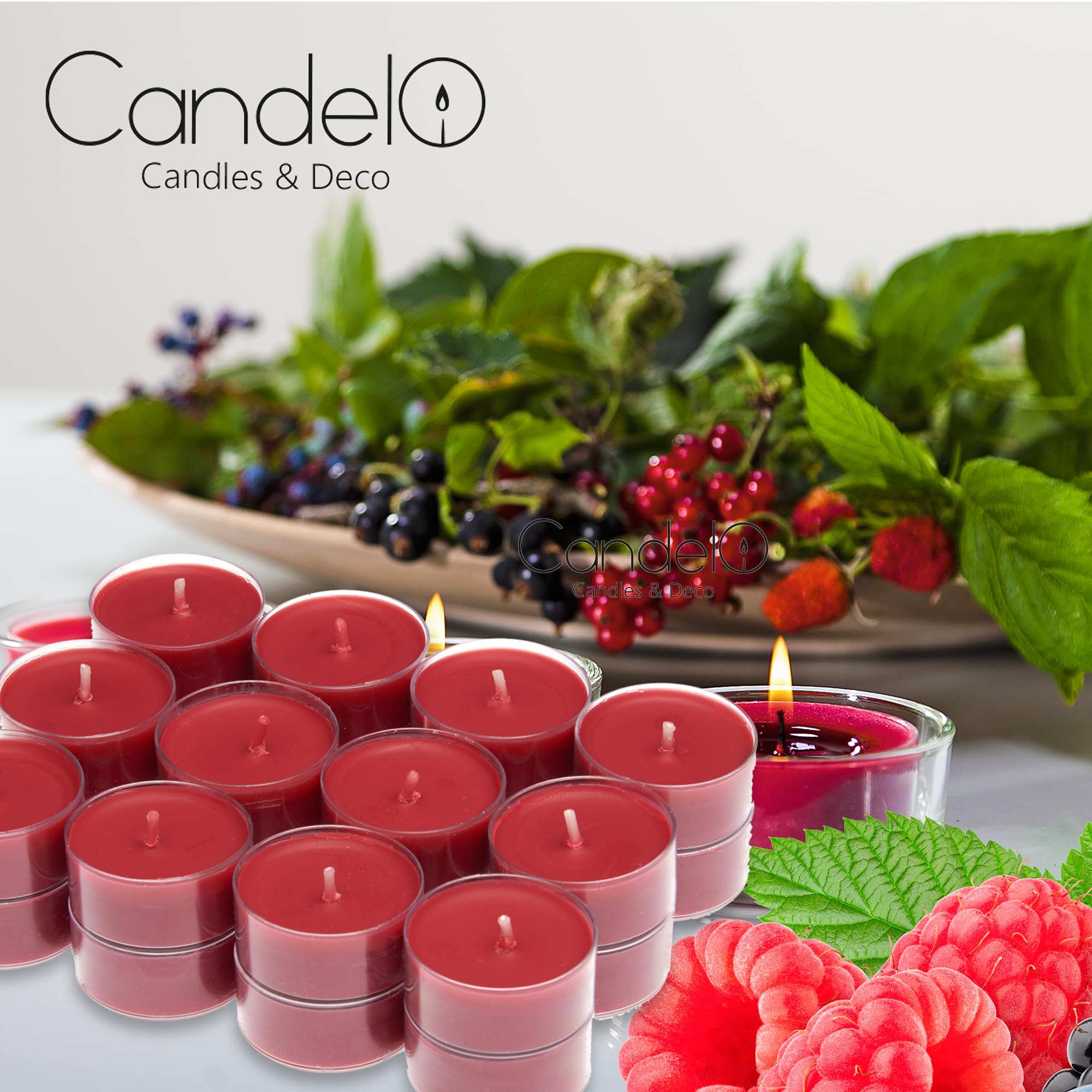 Duft-Teelichter 60 Stück - Erdbeere & Waldfrüchte 4,5h Brenndauer Rußfrei