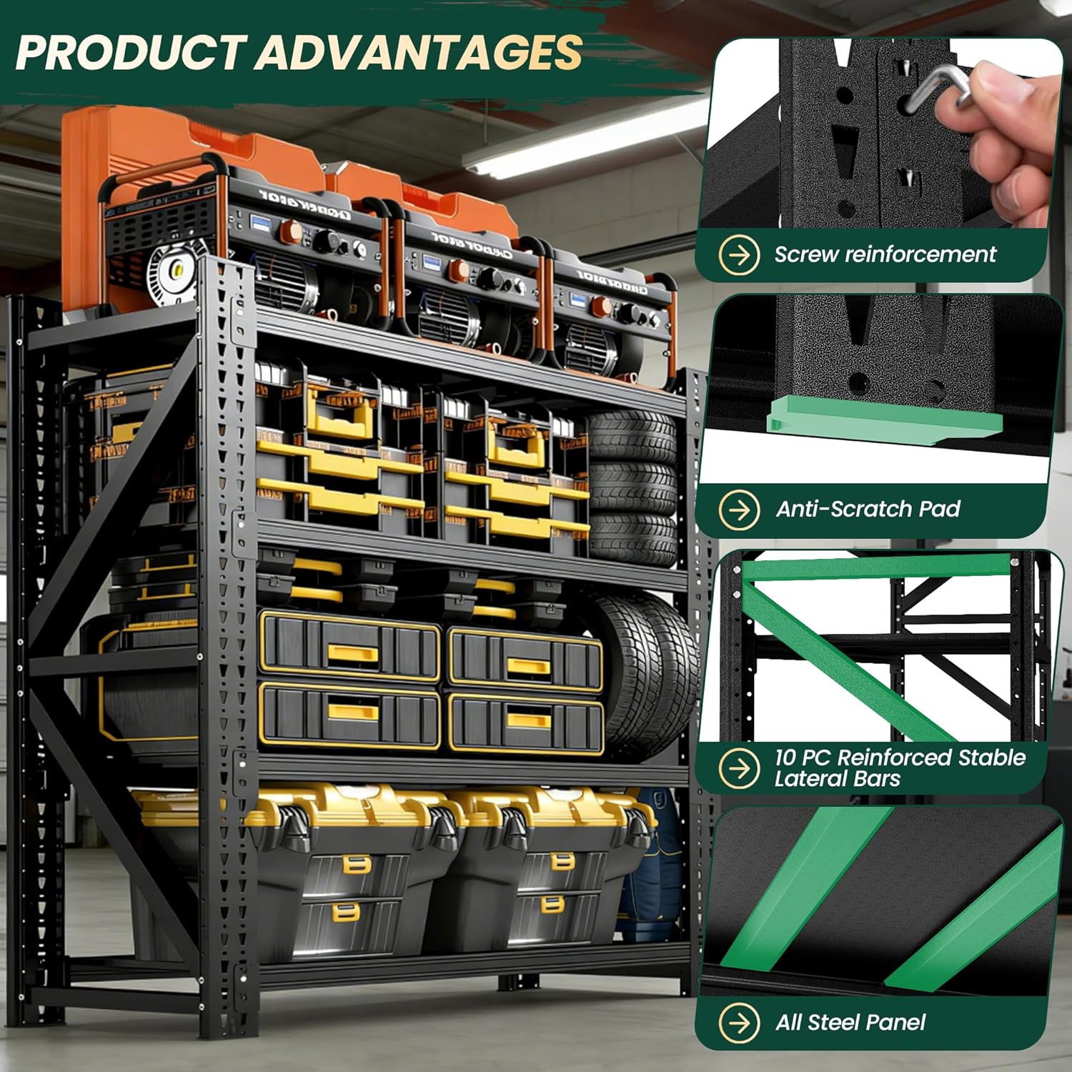 Heavy Duty Garage Storage Shelves 4000LBS Capacity, Metal Shelving Unit, 4-Tier Adjustable Industrial Rack for Warehouse Basement Shop, 47.3" W x 24" D x 69" H