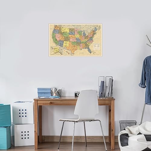 Miniatura 10 de Póster laminado de mapa de Estados Unidos, gráfico de pared de mapa de EE. UU., fabricado en los Estados Unidos negro