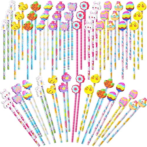 Hicarer Lápices de Pascua con borrador juego de papelería de Pascua para niños estudiantes suministros de oficina escuela aula recuerdos de fiesta