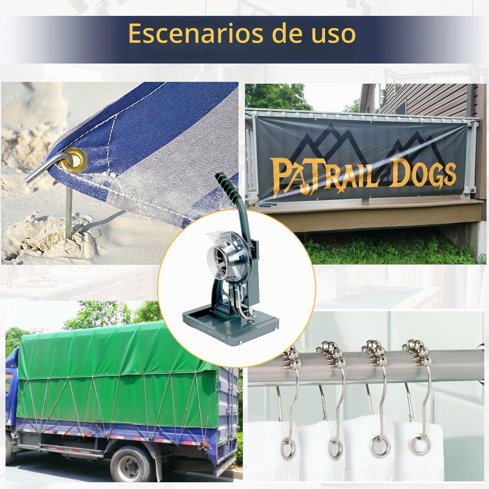 Máquina semiautomática de prensado manual de ojales, herramienta de alimentación de ojales perforadora comercial con ojal de 3/8"(10 mm), alicates perforadores de mano para pancartas, toldos 10mm