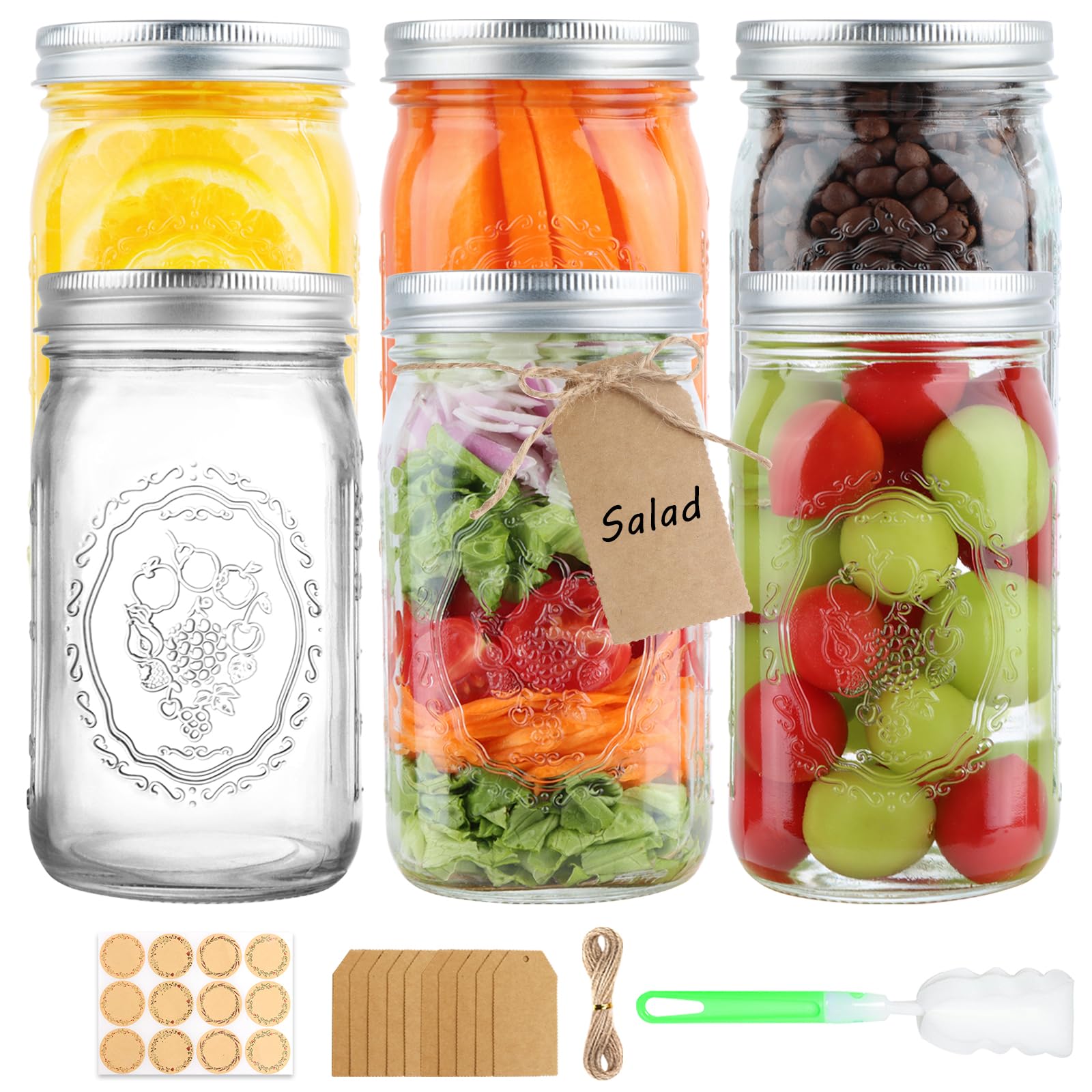Hwashin Wide Mouth Mason Jars 32 oz 6-Pack