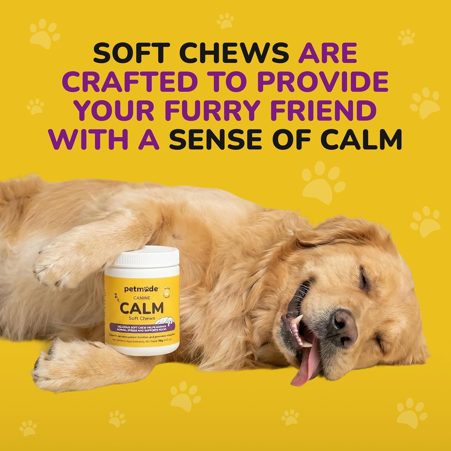 Canine Calm Soft Chews - Calming Treats for Dogs & Puppies - Support for Seperation Anxiety, Vet, Fireworks, Barking, Occasional Stress Relief* - with Inositol, L Theanine, Taurine - 60 Chews