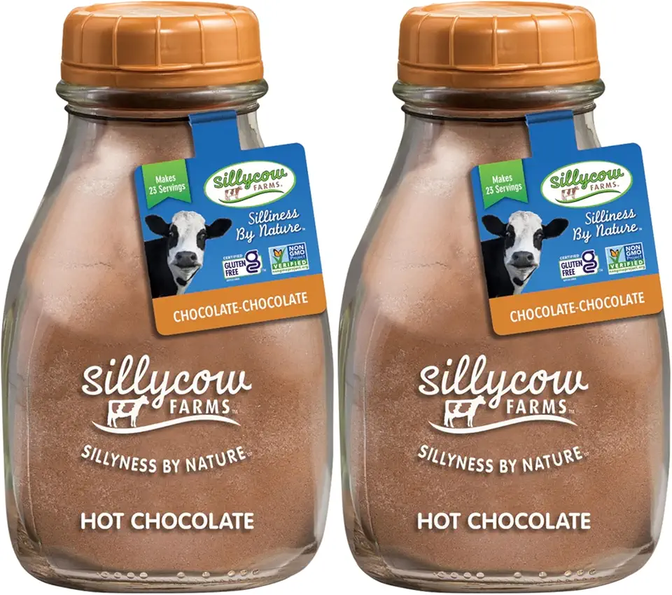 Sillycow Farms Hot Chocolate Mix Flavor | Rich Hot Cocoa Delight | Gluten-Free, Non-GMO, Dairy-Free | Nut-Free Certified Quality Cocoa Powder Blend | 16.9 Oz Reusable Glass Bottle - Pack of 2