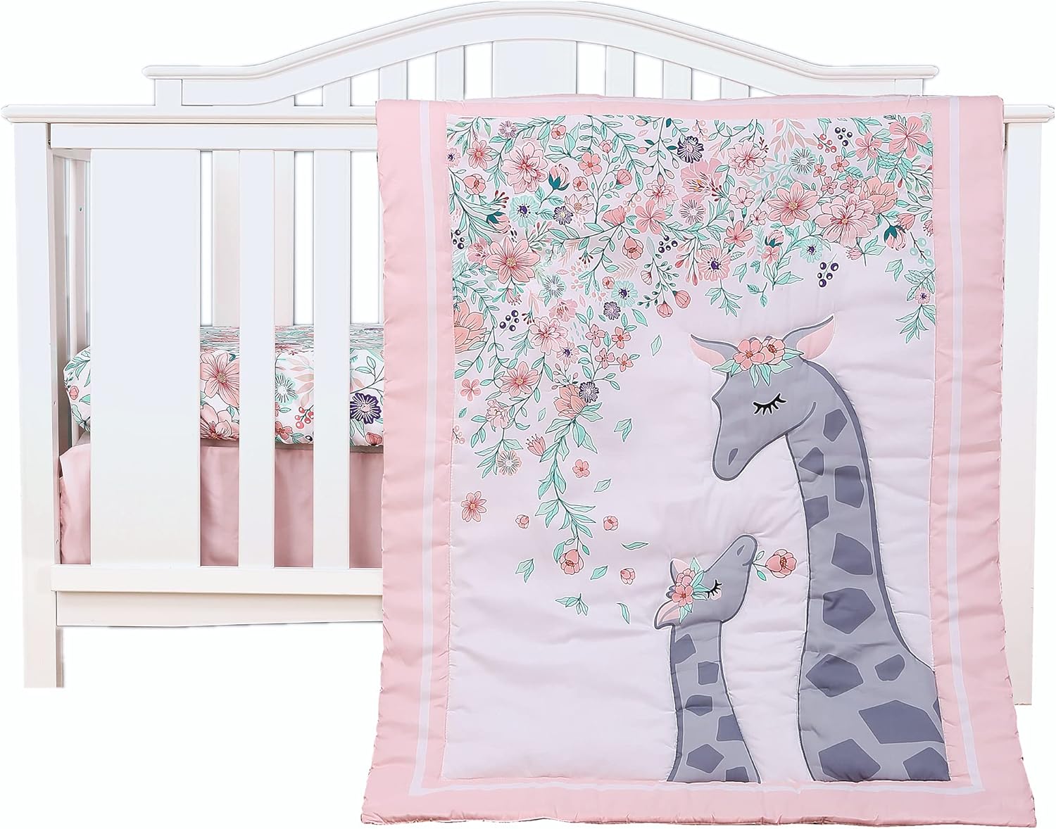 Baevellery Pink Floral Crib Bedding Set 3piece Soft Baby