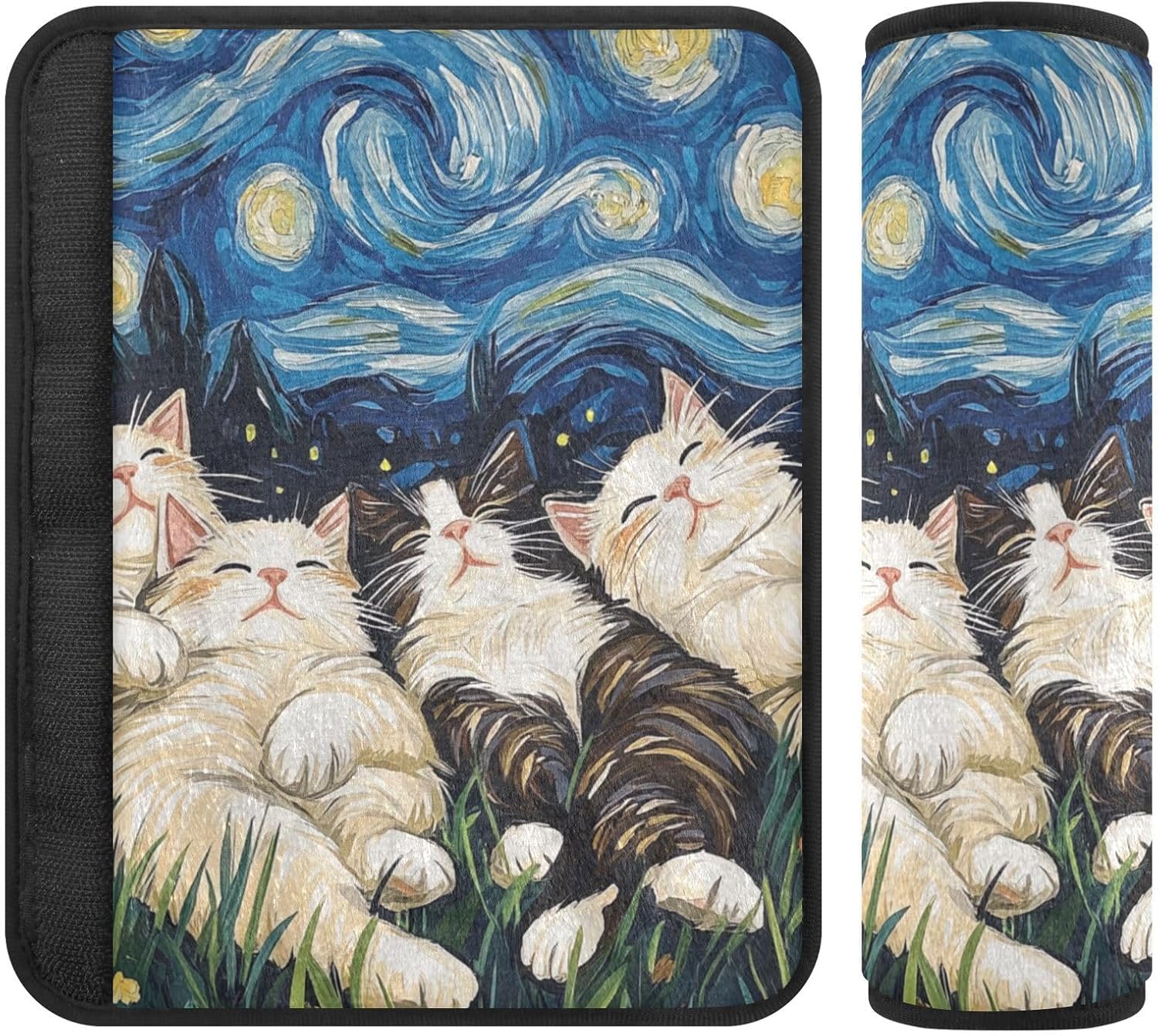 Starry Night Floral Ragdoll Cats Cartoon Seat Belt Cover Pad 2 Pcs Soft Cute Seatbelt Covers Protector Support Head Neck Shoulder Strap for Car Seats High Chair Backpack for Adults Kids Women M