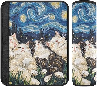 Starry Night Floral Ragdoll Cats Cartoon Seat Belt Cover Pad 2 Pcs Soft Cute Seatbelt Covers Protector Support Head Neck Shoulder Strap for Car Seats High Chair Backpack for Adults Kids Women M