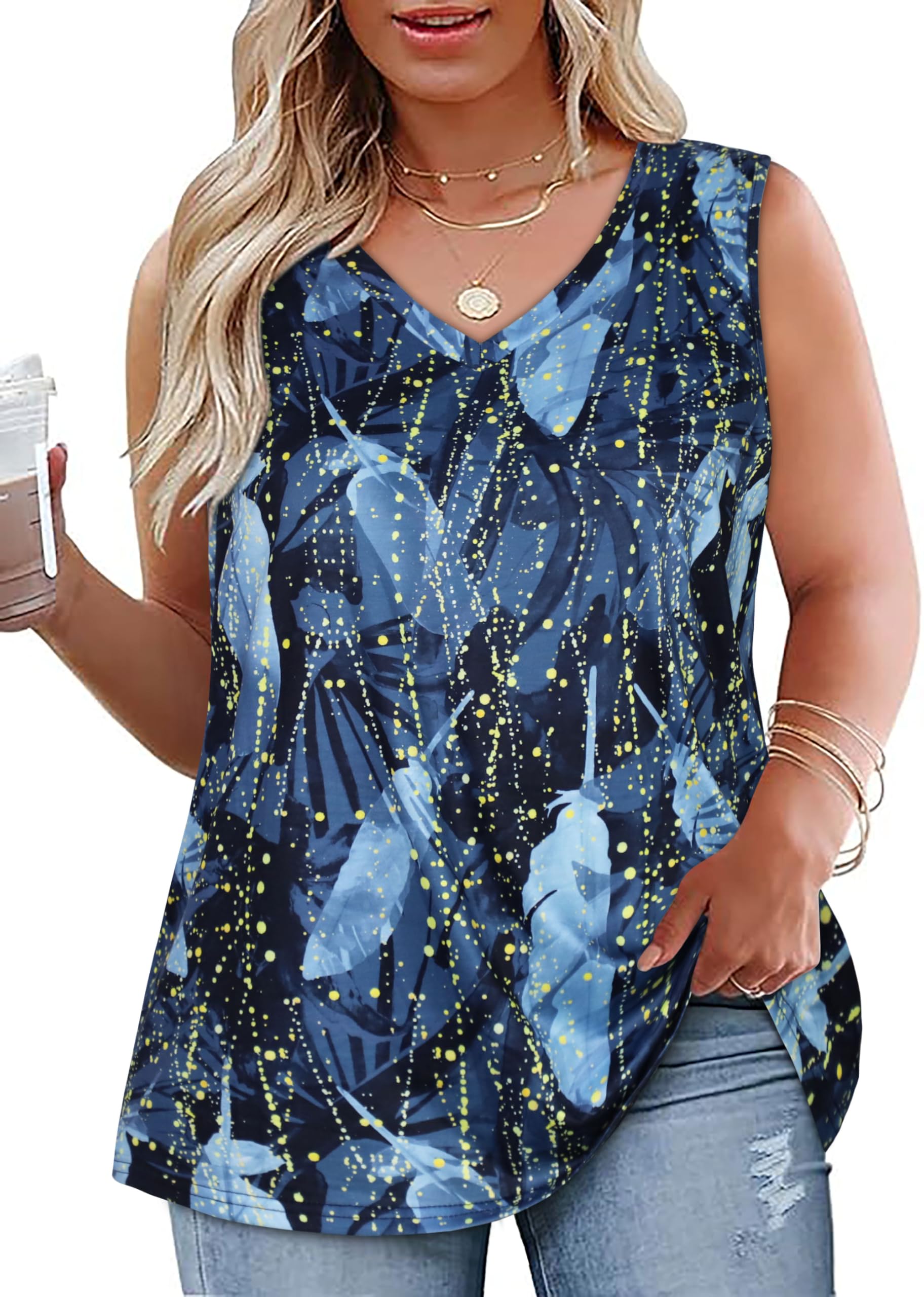 Plus Size Tanks Women Summer Top V Neck Sleeveless Top Loose Fit Tee Workout Shirts