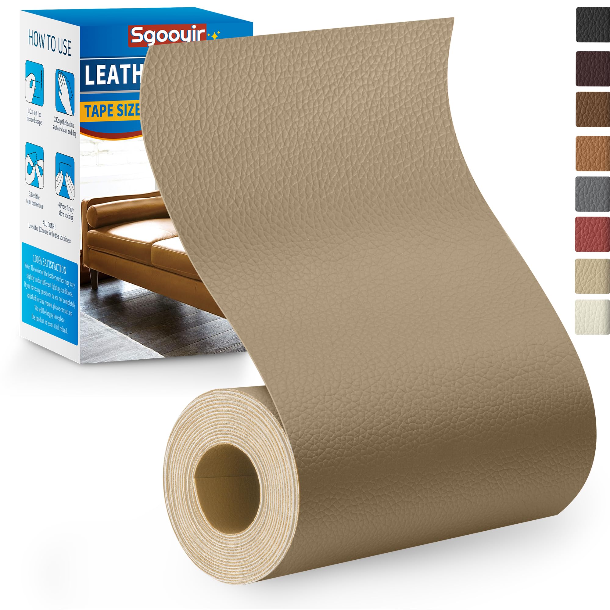 Leather Repair Patch Tape Kit 4 x 63 Inch Self Adhesive Leather Repair Patches for Furniture, Vinyl Leather Repair Kit for Car Seat, Chairs, Couch, Sofa, Boat, Beige-image-17