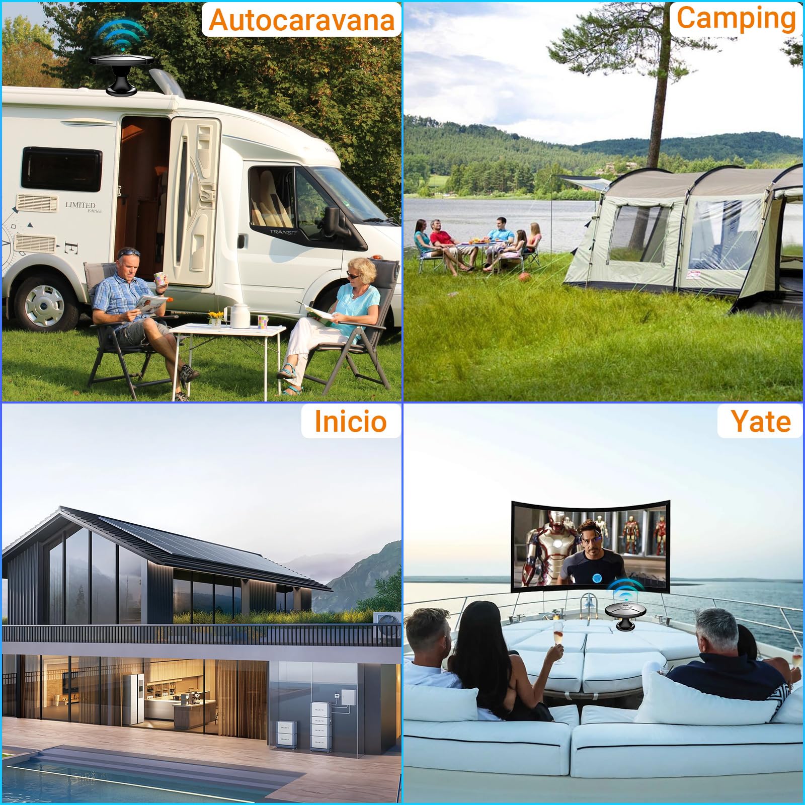 Antena TV para Caravana, Antena TV Digital Inteligente HD para Exterior, Recepción 360°, Recepción Gratuita de Canales Locales, Cable 5m, 4 Tornillos, para Ático, Exterior, Casa, Caravana y Camión