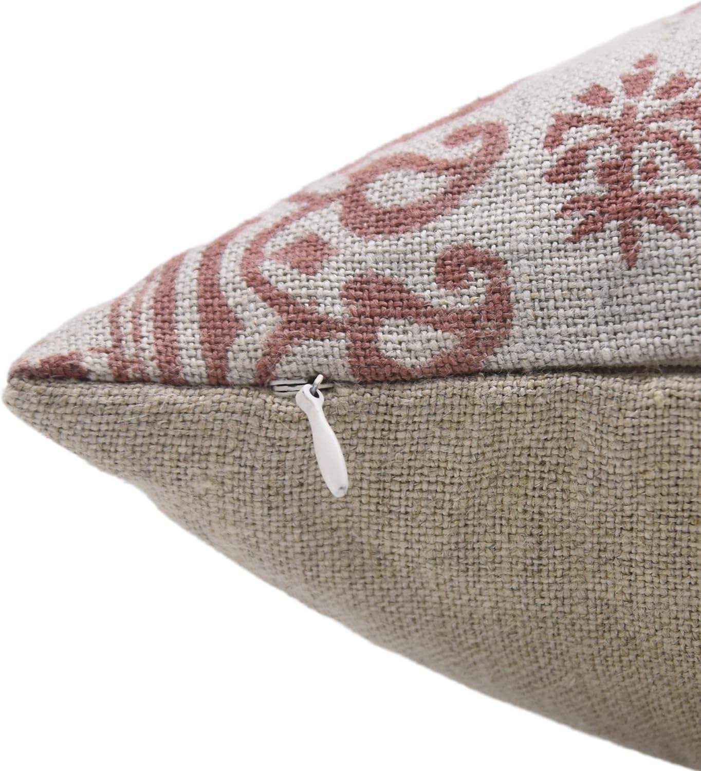 Handmade Block Print 18x18 Inch Thick Linen Throw Pillowcase Cushion Cover, Fall Season, Summer, Spring Decoration for Sofa, Bed and Couch, Living Room, Farmhouse, Flower Buta, Light Brown