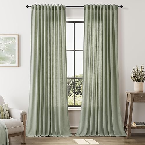 Nanspring Light Sage Linen Curtains 96 Inches Long for Living